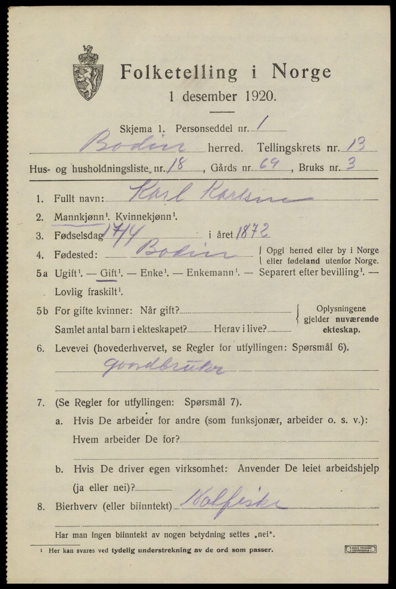 SAT, 1920 census for Bodin, 1920, p. 9532