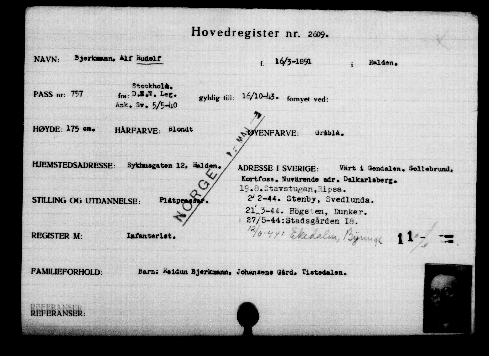 Den Kgl. Norske Legasjons Flyktningskontor, AV/RA-S-6753/V/Va/L0003: Kjesäterkartoteket.  Flyktningenr. 2001-3495, 1940-1945, p. 965