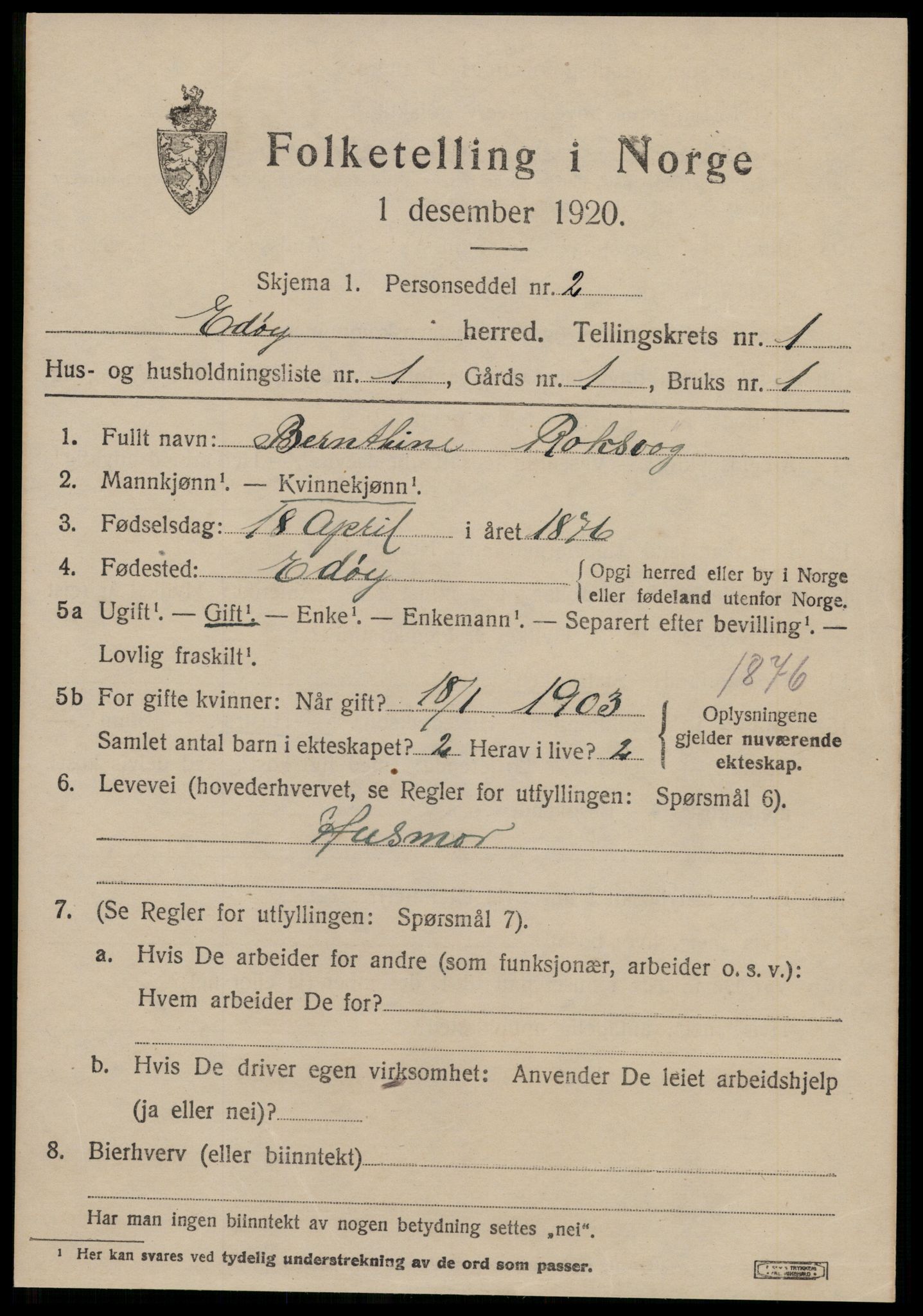 SAT, 1920 census for Edøy, 1920, p. 368