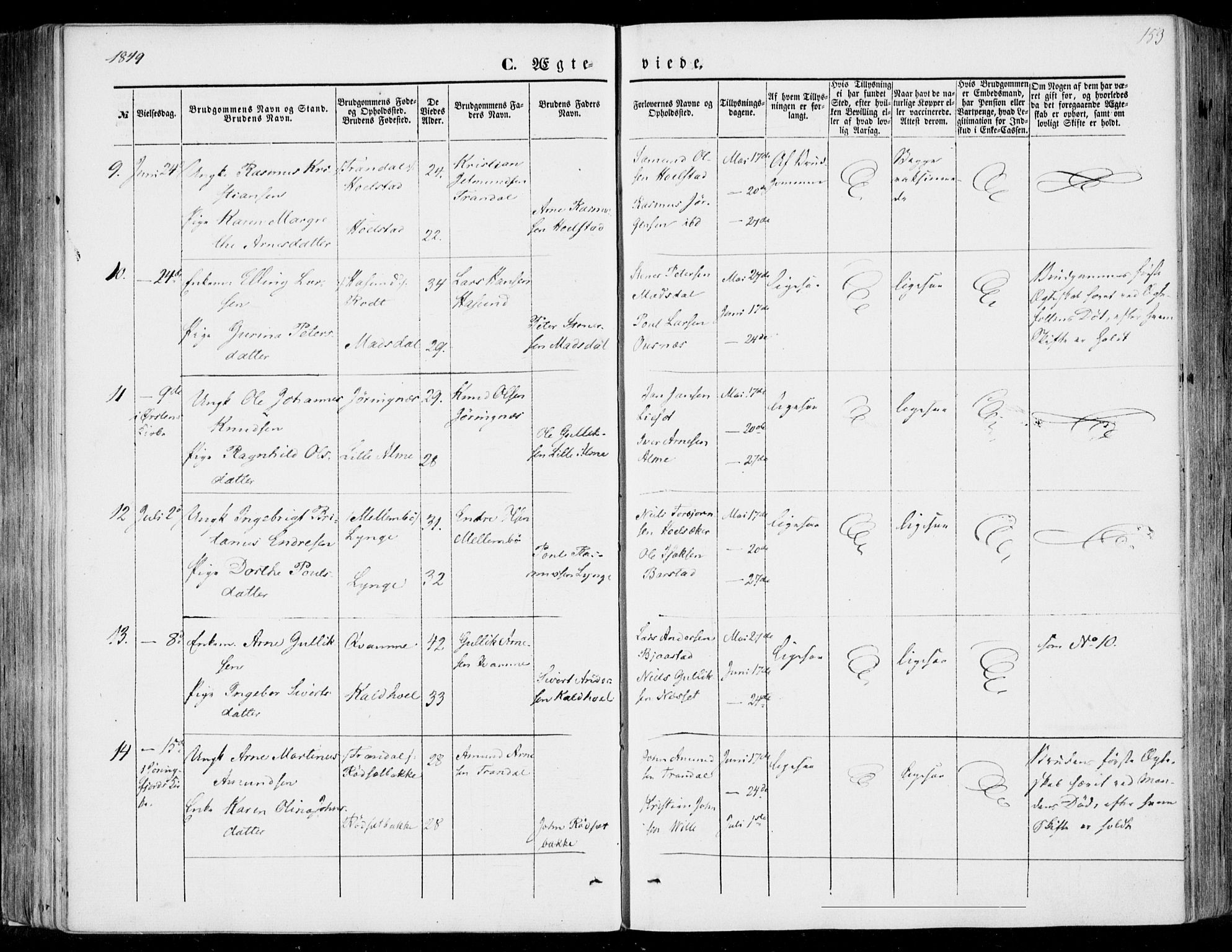 Ministerialprotokoller, klokkerbøker og fødselsregistre - Møre og Romsdal, SAT/A-1454/510/L0121: Parish register (official) no. 510A01, 1848-1877, p. 153