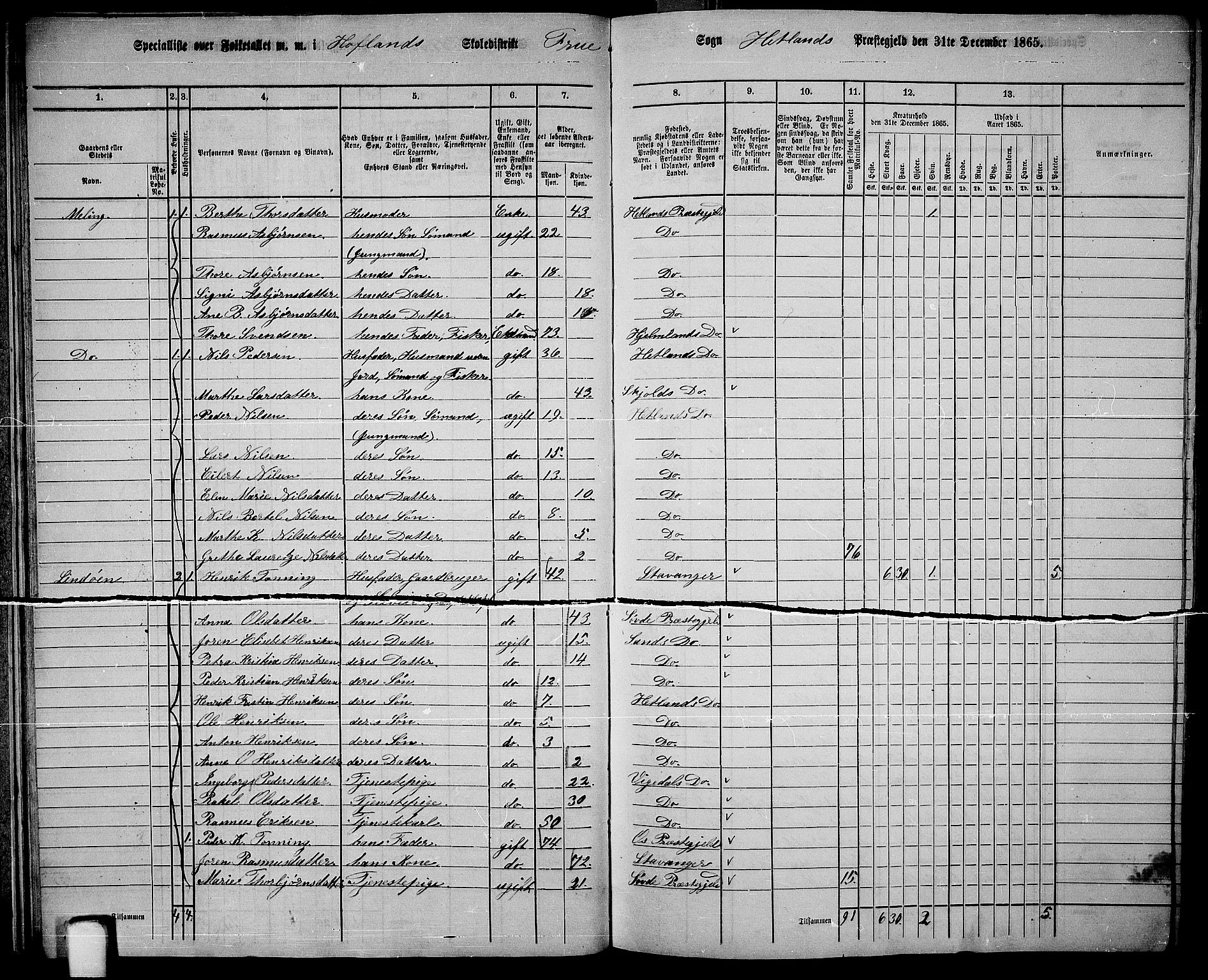 RA, 1865 census for Hetland, 1865, p. 24