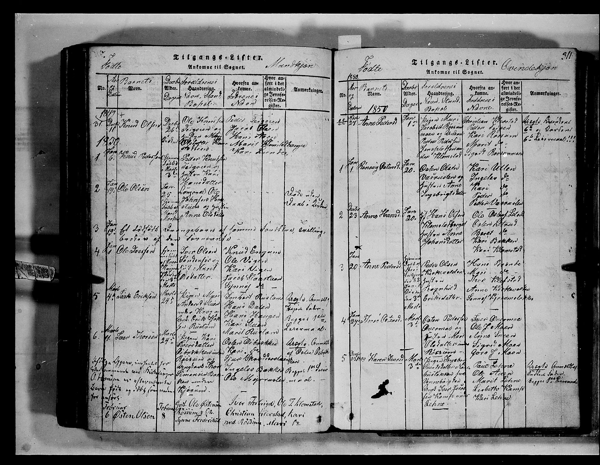 Fron prestekontor, SAH/PREST-078/H/Ha/Hab/L0002: Parish register (copy) no. 2, 1816-1850, p. 311