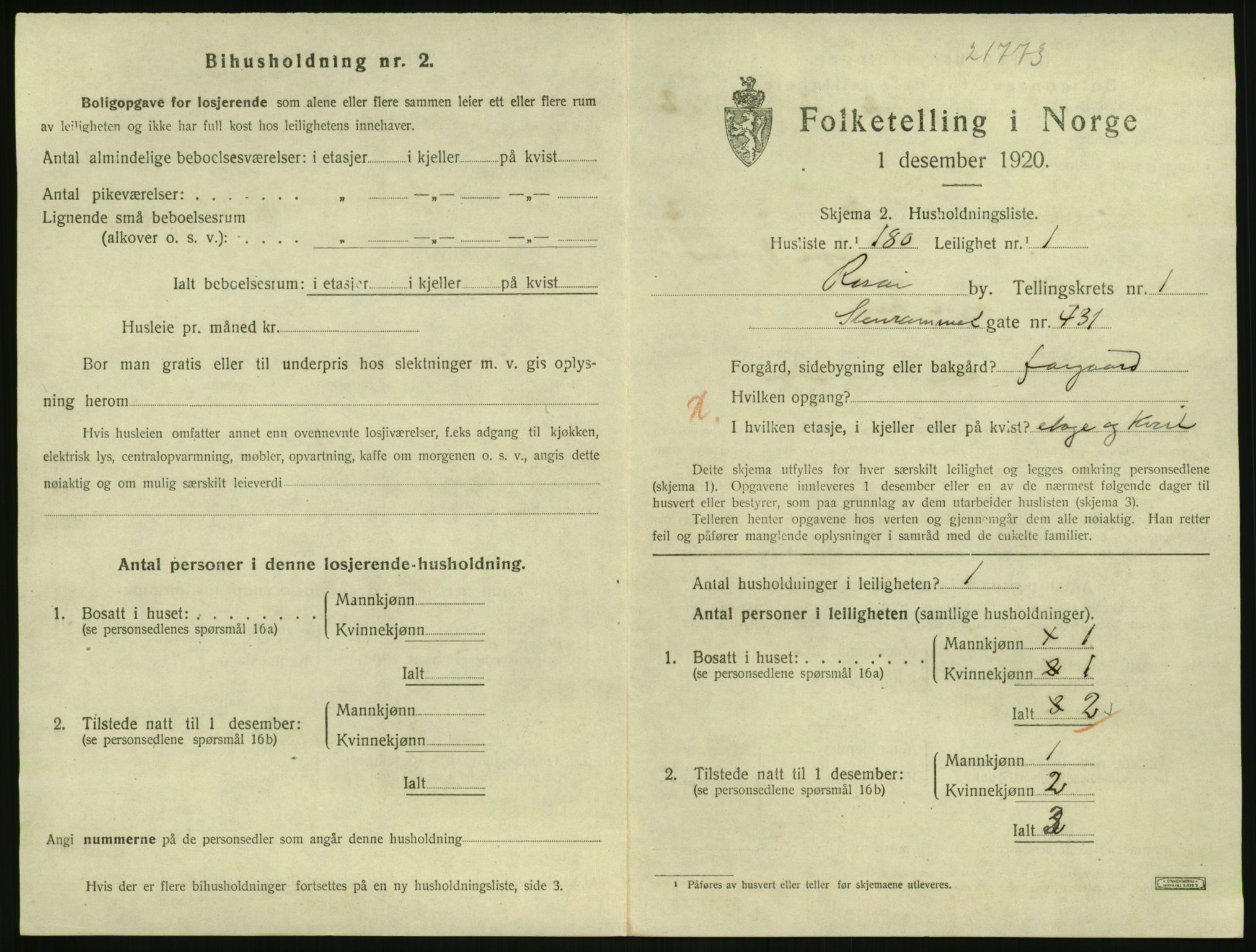 SAK, 1920 census for Risør, 1920, p. 1787