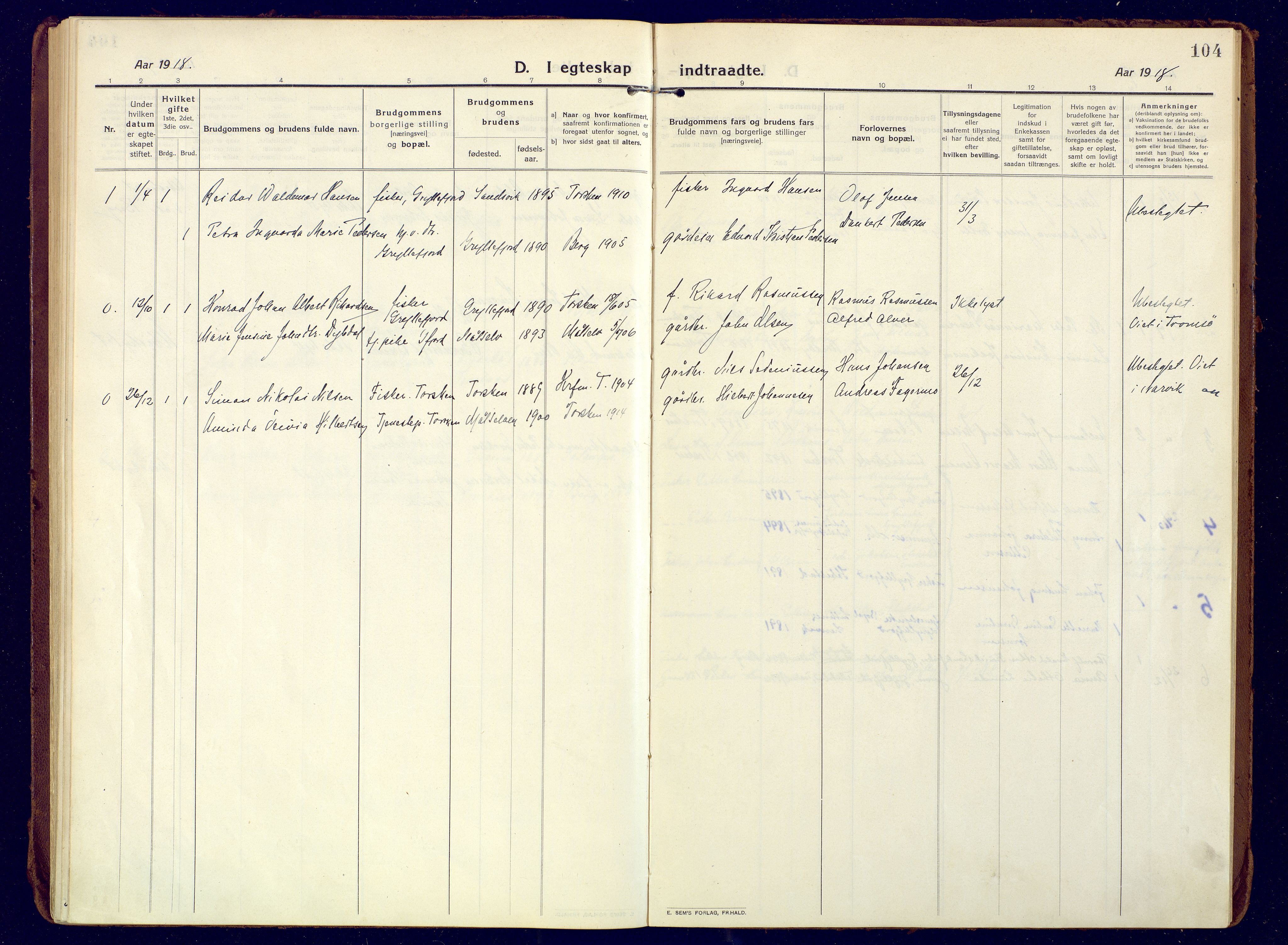 Berg sokneprestkontor, SATØ/S-1318/G/Ga/Gaa: Parish register (official) no. 10, 1916-1928, p. 104