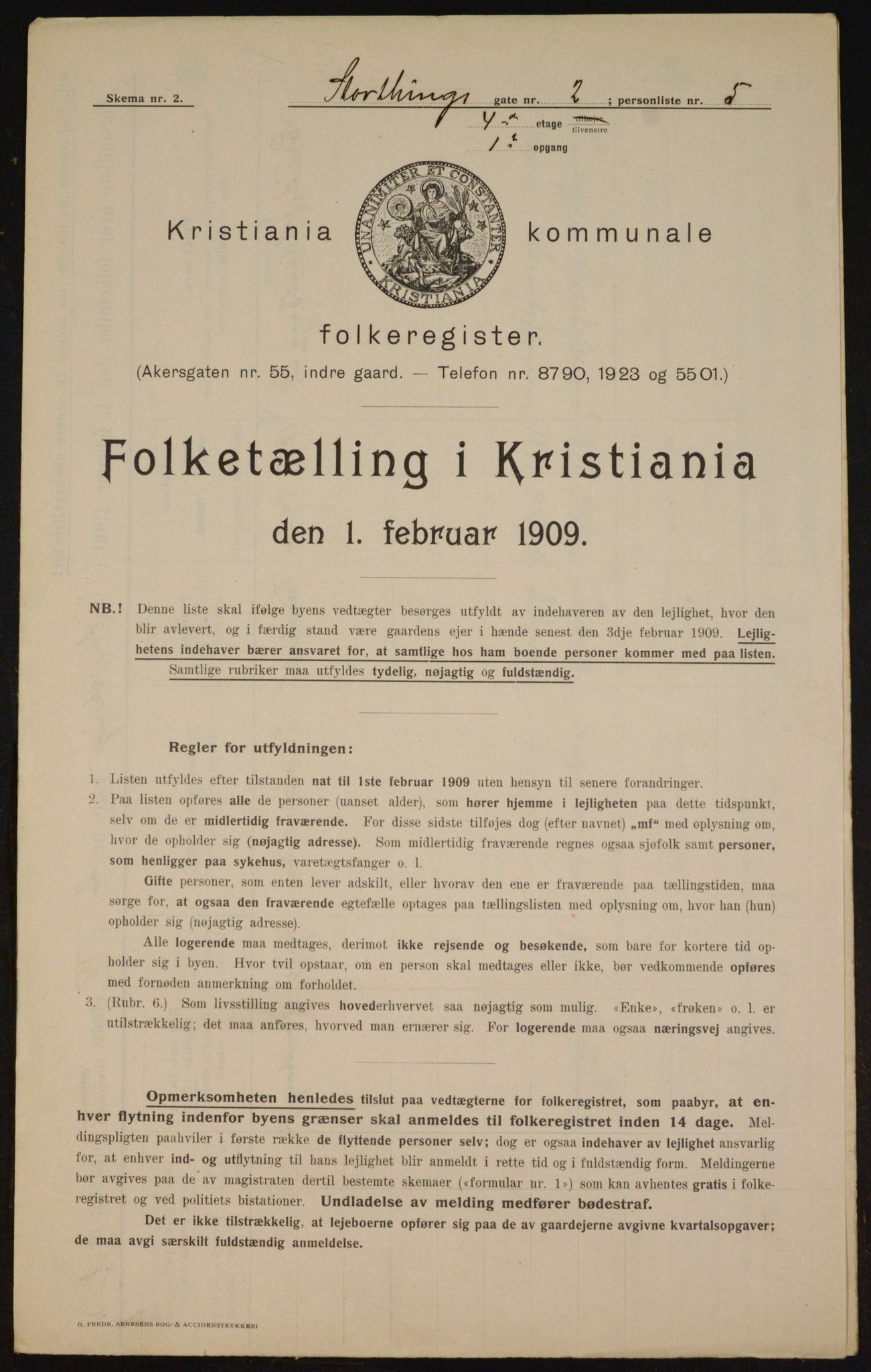 OBA, Municipal Census 1909 for Kristiania, 1909, p. 93574