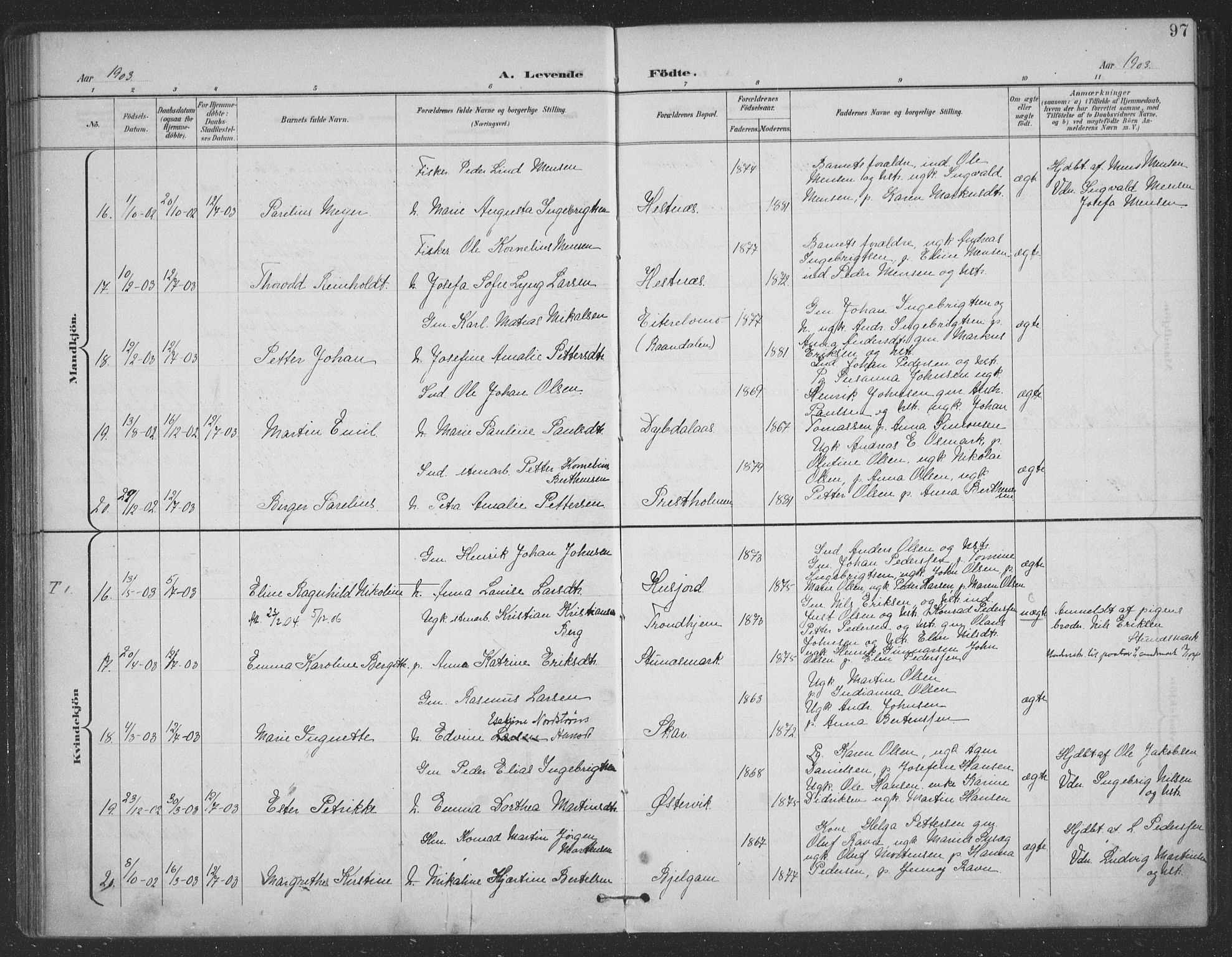 Ministerialprotokoller, klokkerbøker og fødselsregistre - Nordland, AV/SAT-A-1459/863/L0899: Parish register (official) no. 863A11, 1897-1906, p. 97