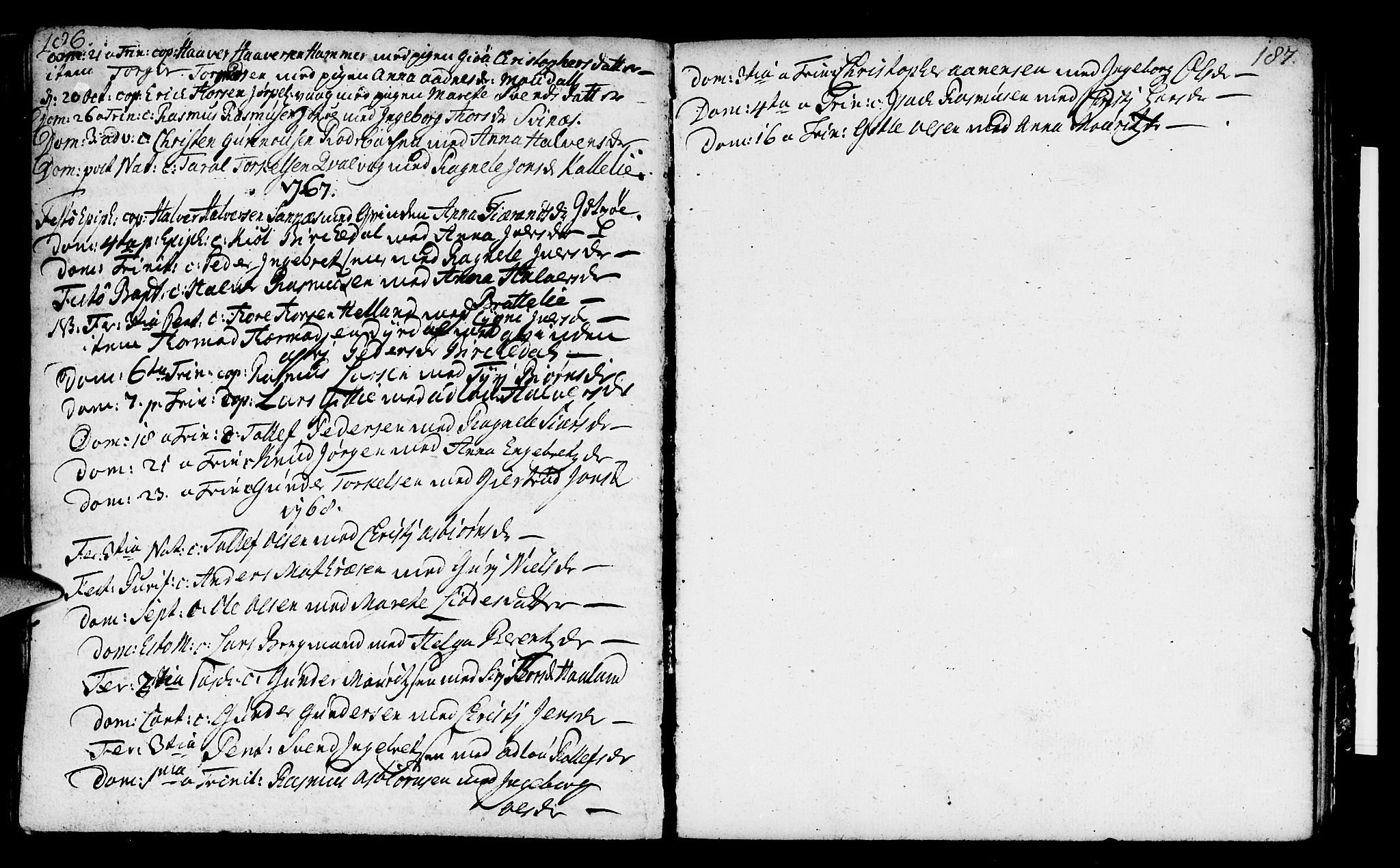 Strand sokneprestkontor, SAST/A-101828/H/Ha/Haa/L0002: Parish register (official) no. A 2, 1744-1768, p. 186-187