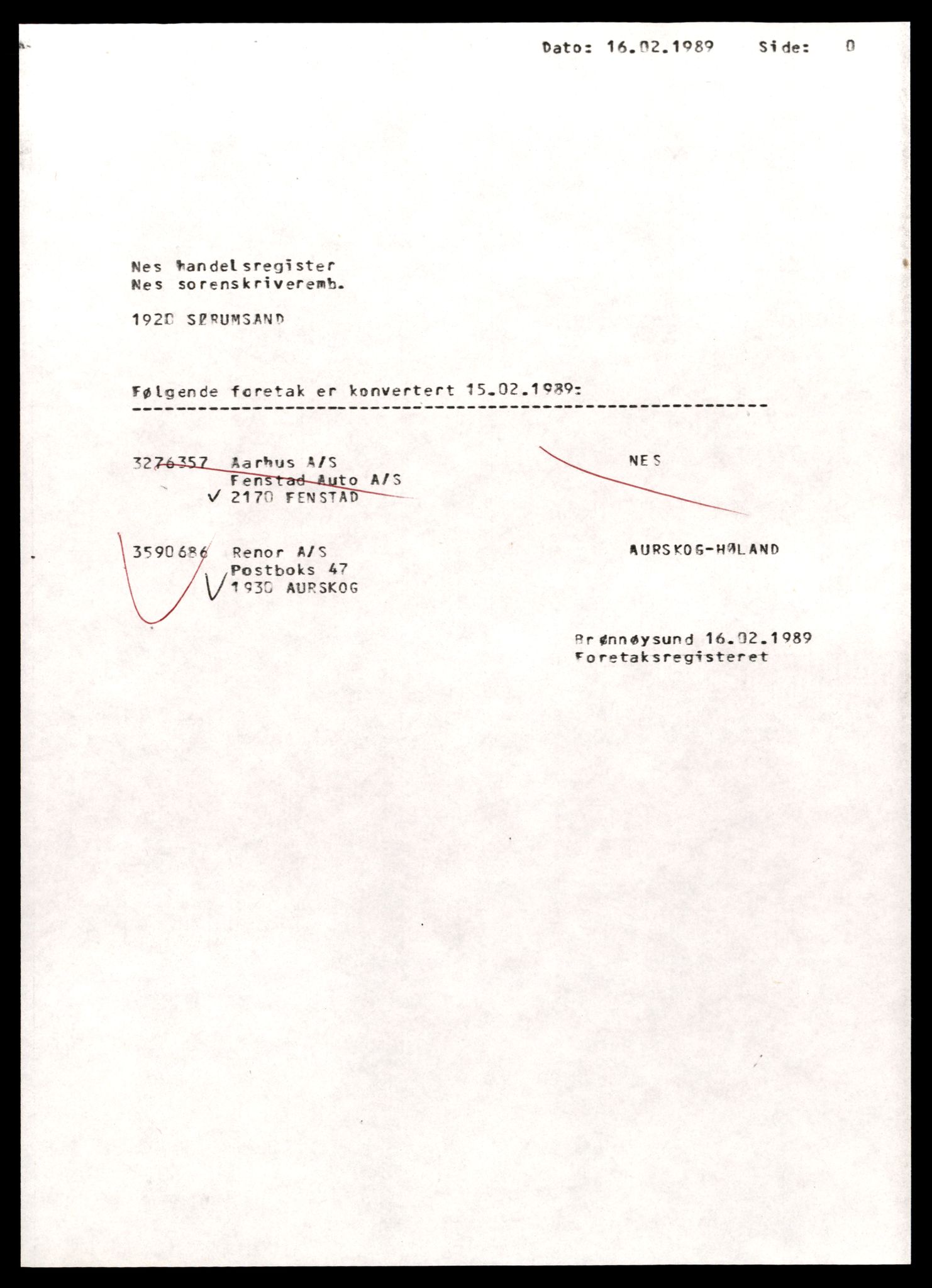 Nes tingrett, SAT/A-10548/K/Ke/Keb/L0019: Aksjeselskap, Ren - Ska, 1944-1990, p. 1
