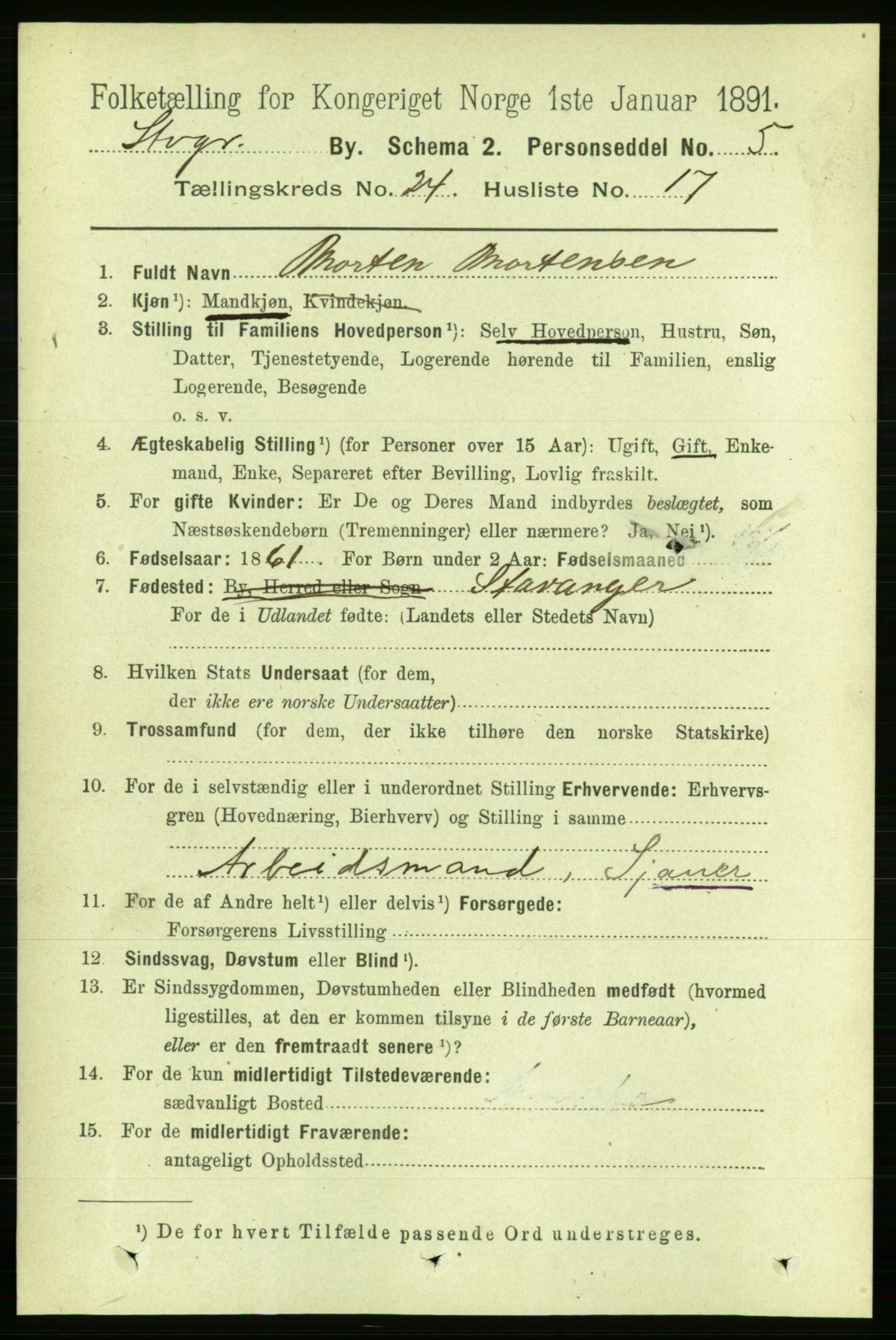 RA, 1891 census for 1103 Stavanger, 1891, p. 26497