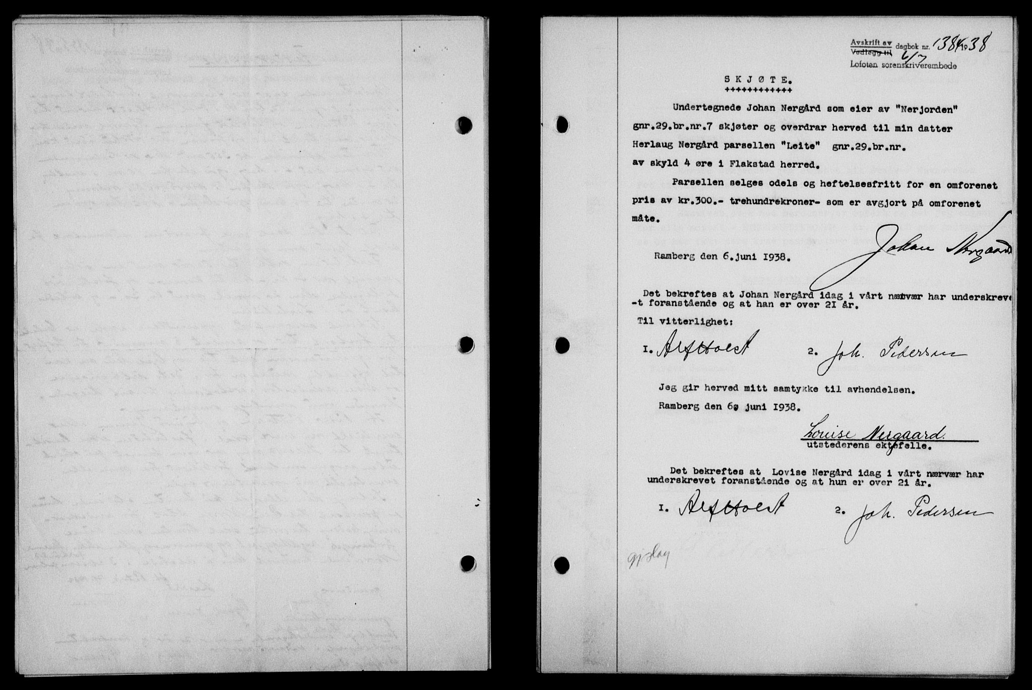 Lofoten sorenskriveri, SAT/A-0017/1/2/2C/L0004a: Mortgage book no. 4a, 1938-1938, Diary no: : 1384/1938
