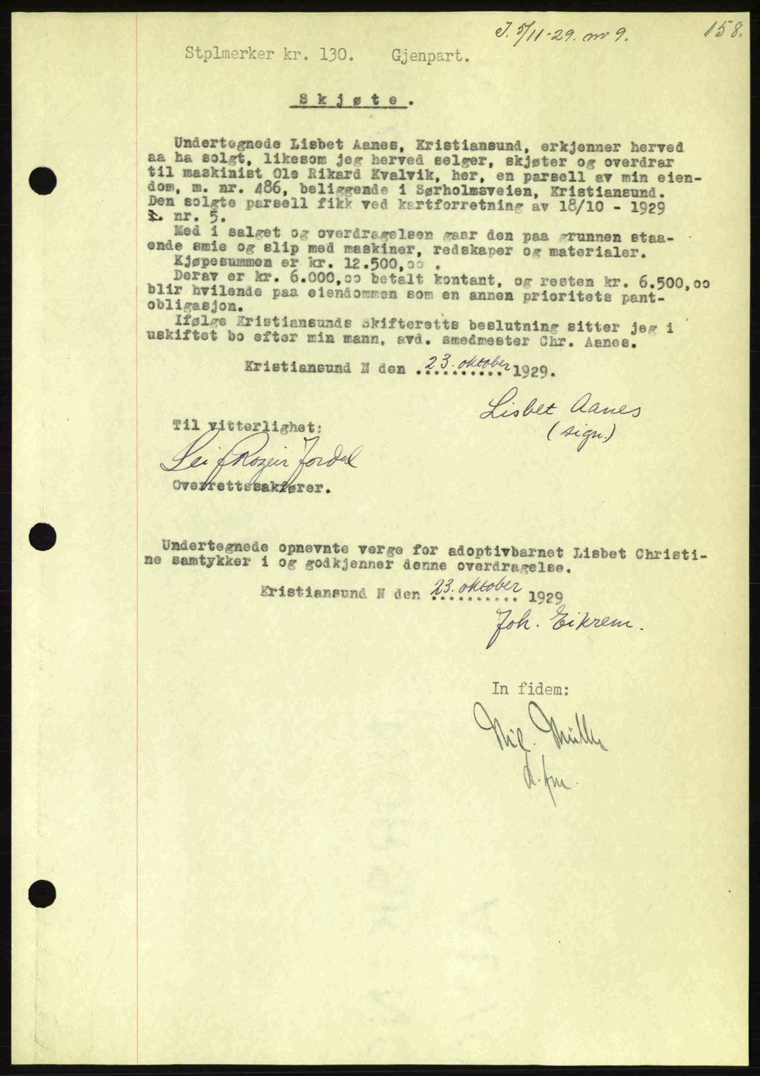 Kristiansund byfogd, AV/SAT-A-4587/A/27: Mortgage book no. 23, 1929-1930, Deed date: 05.11.1929