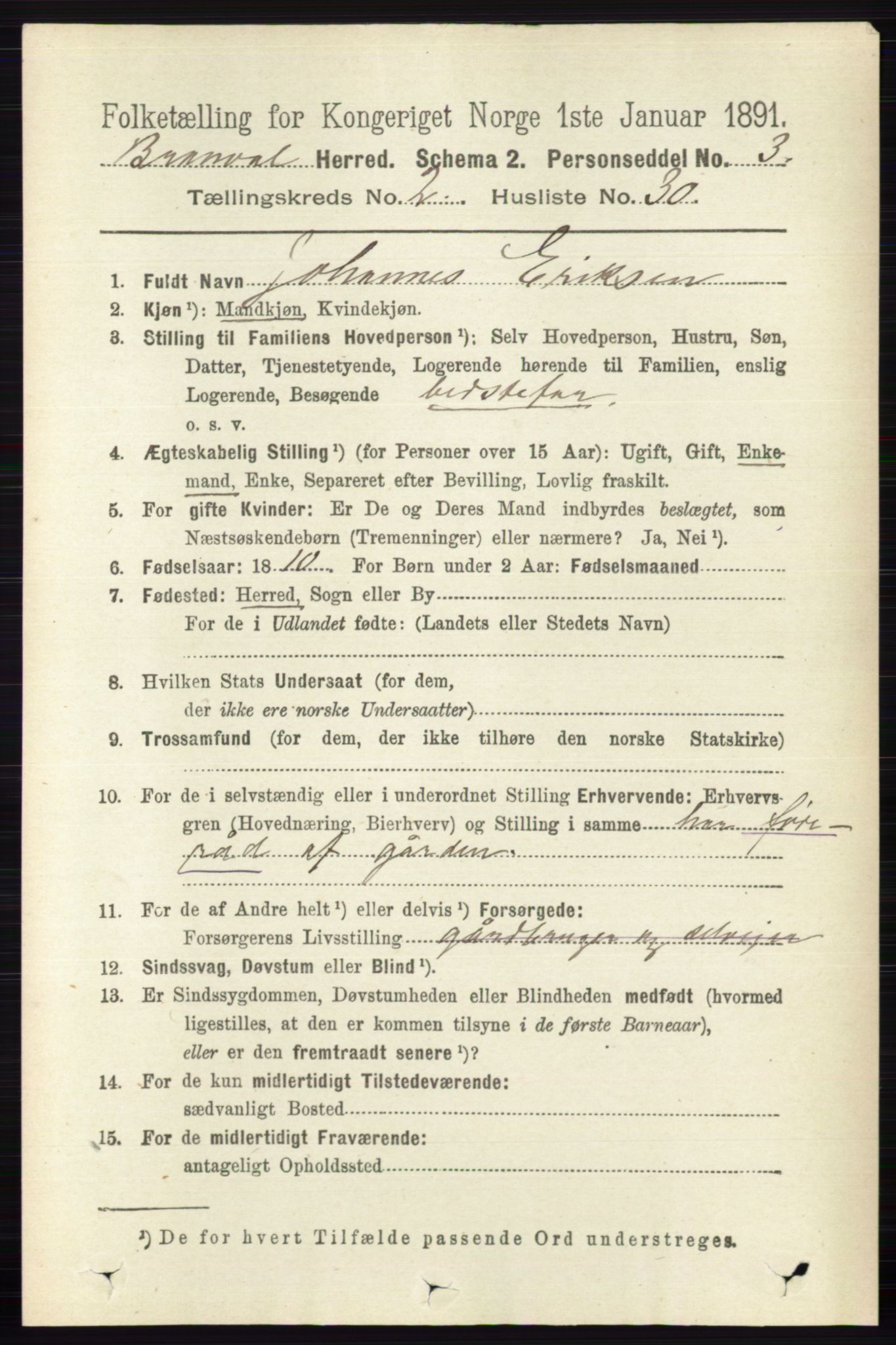 RA, 1891 census for 0422 Brandval, 1891, p. 978