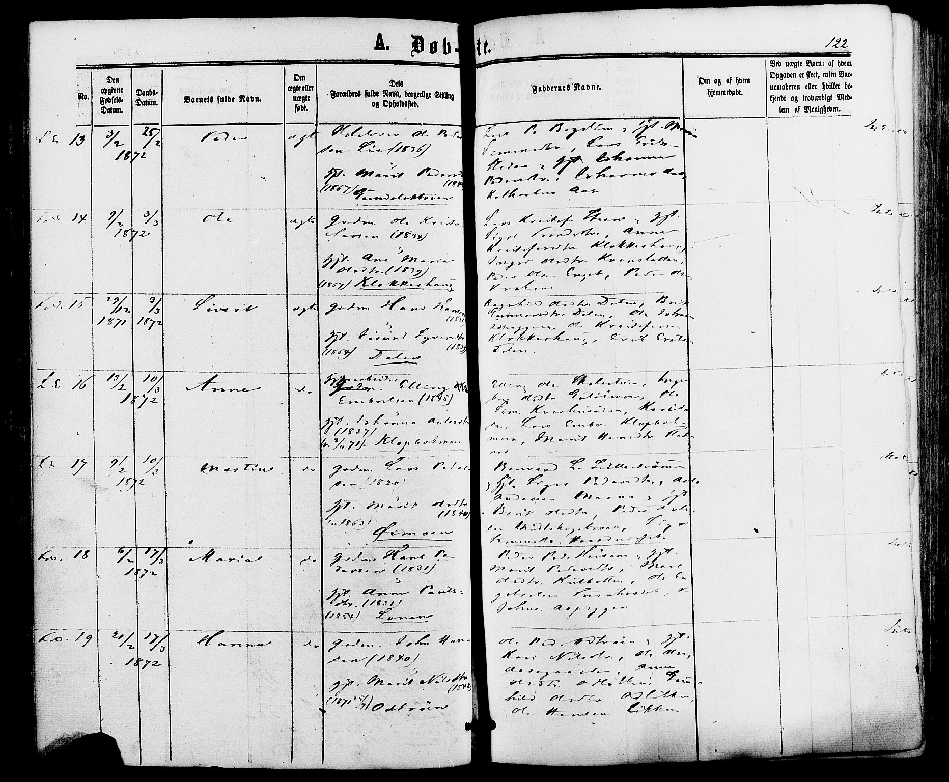 Alvdal prestekontor, SAH/PREST-060/H/Ha/Haa/L0001: Parish register (official) no. 1, 1863-1882, p. 122