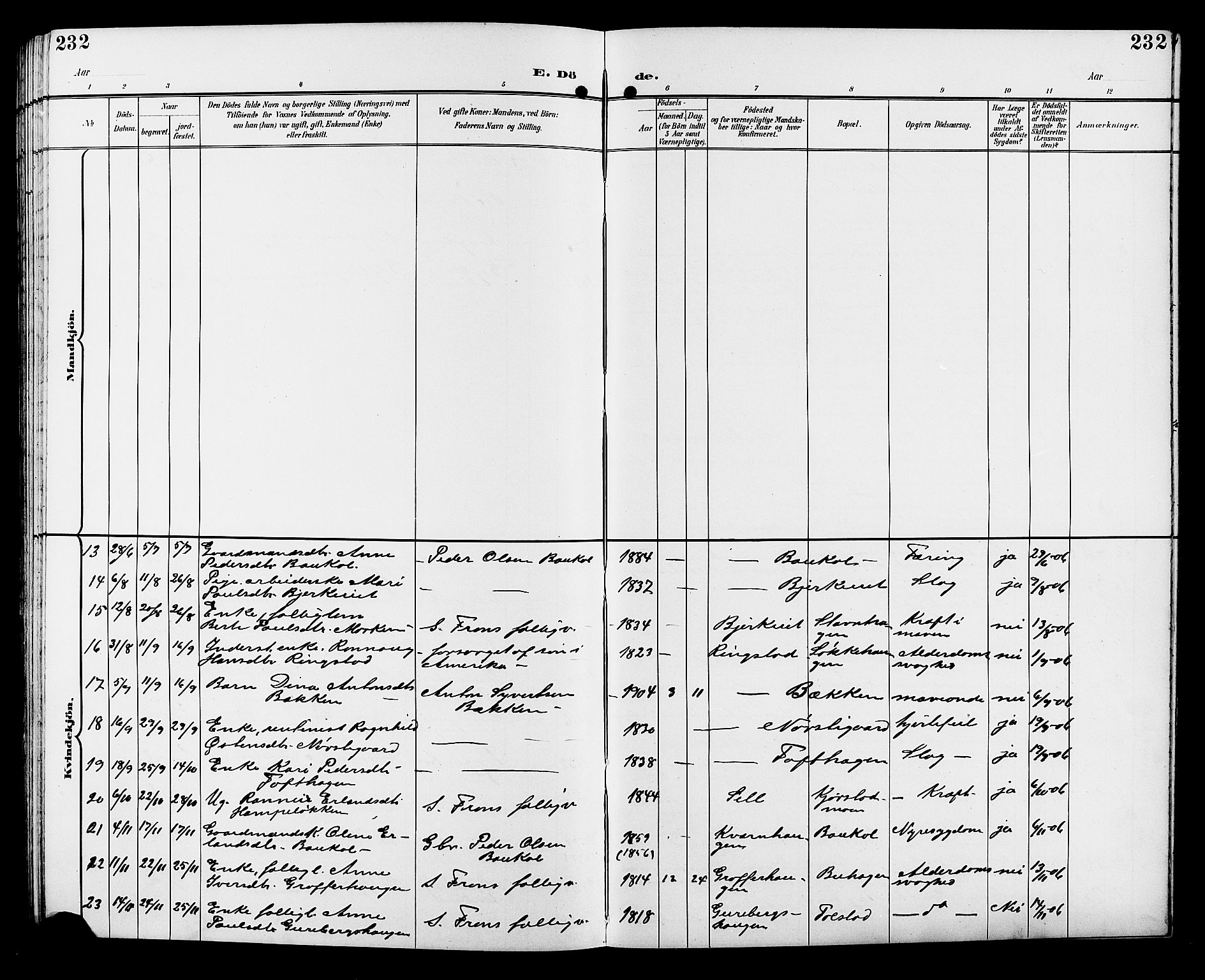 Sør-Fron prestekontor, SAH/PREST-010/H/Ha/Hab/L0004: Parish register (copy) no. 4, 1896-1911, p. 232