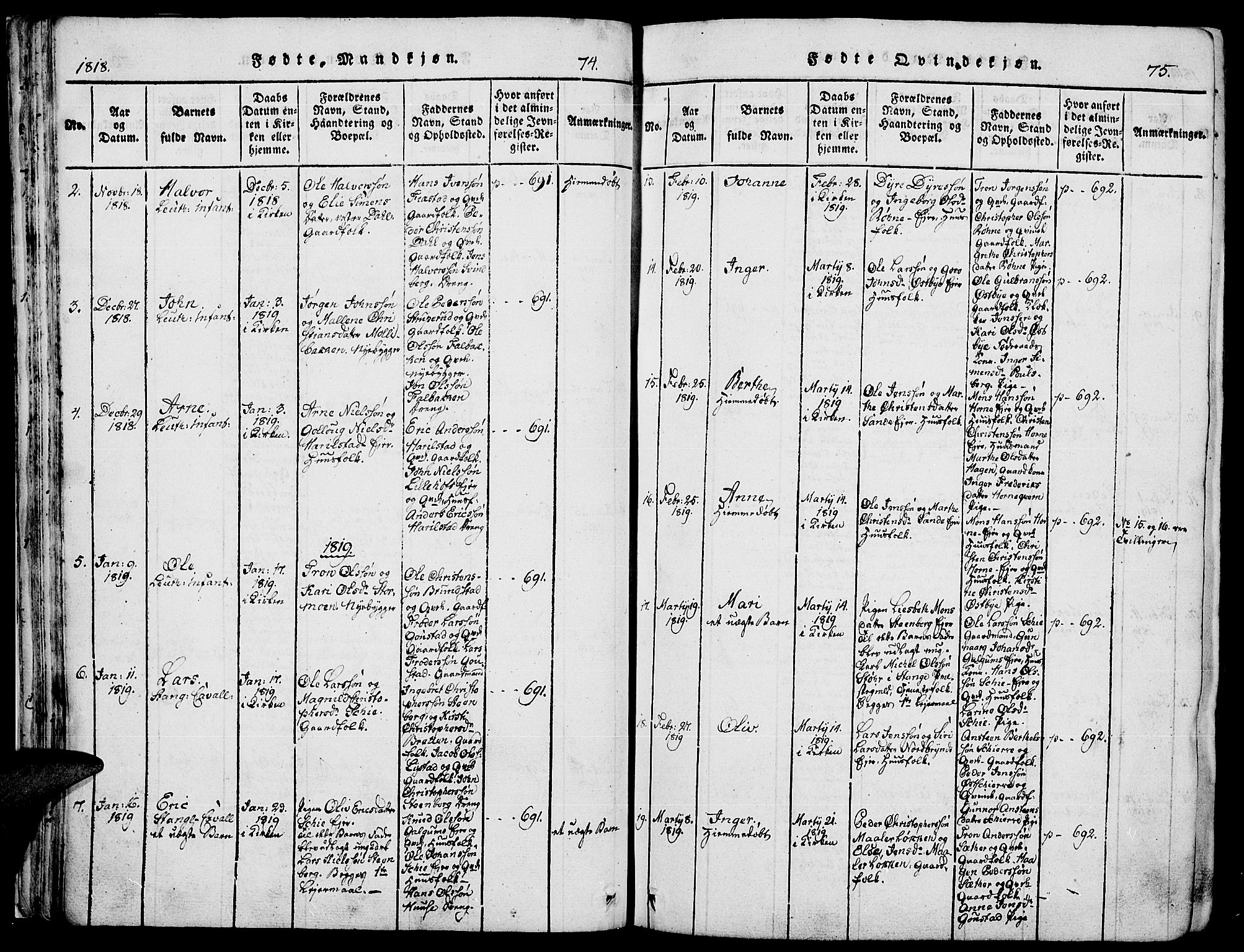 Romedal prestekontor, AV/SAH-PREST-004/K/L0002: Parish register (official) no. 2, 1814-1828, p. 74-75