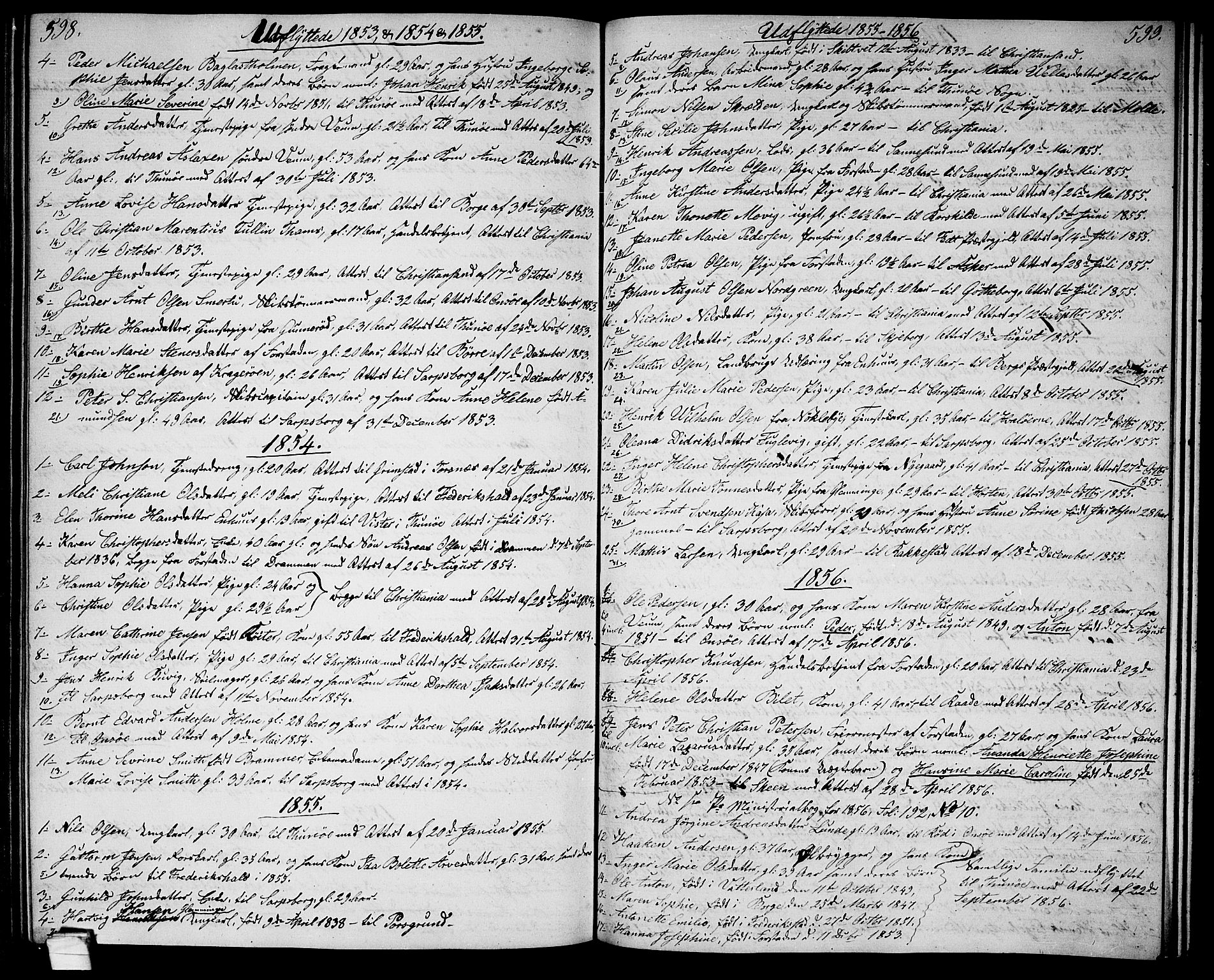 Glemmen prestekontor Kirkebøker, SAO/A-10908/G/Ga/L0003: Parish register (copy) no. 3, 1852-1866, p. 598-599
