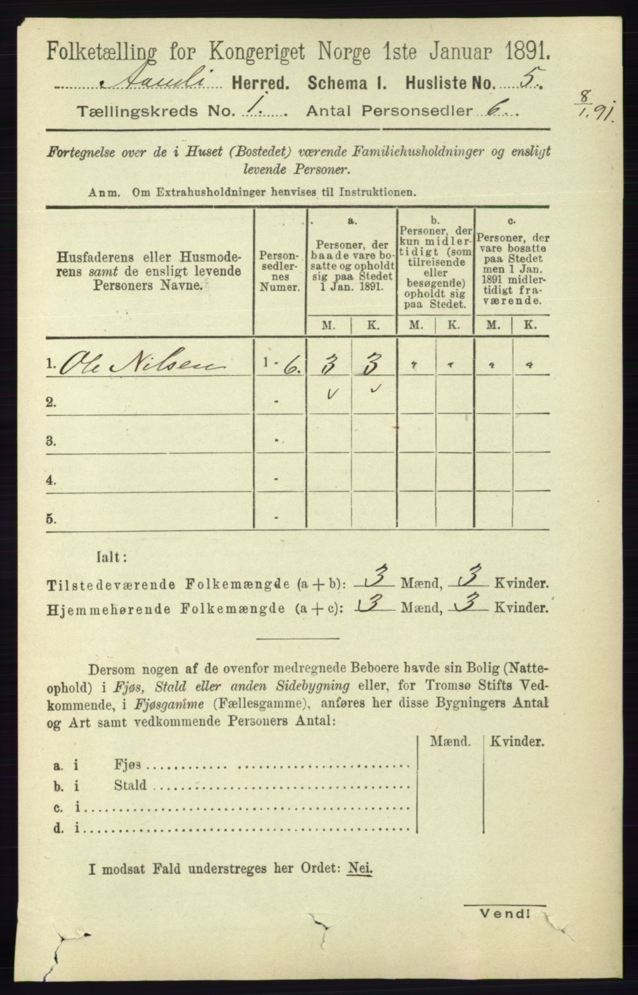 RA, 1891 census for 0929 Åmli, 1891, p. 49