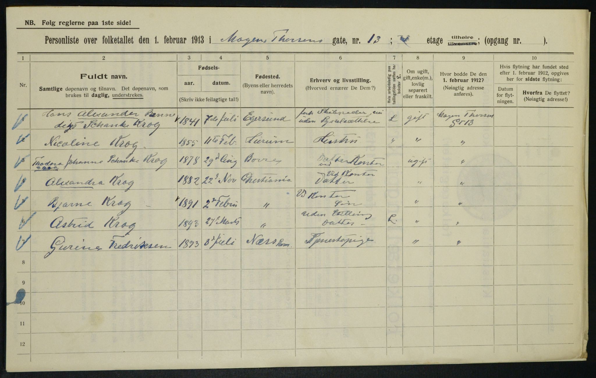 OBA, Municipal Census 1913 for Kristiania, 1913, p. 65580