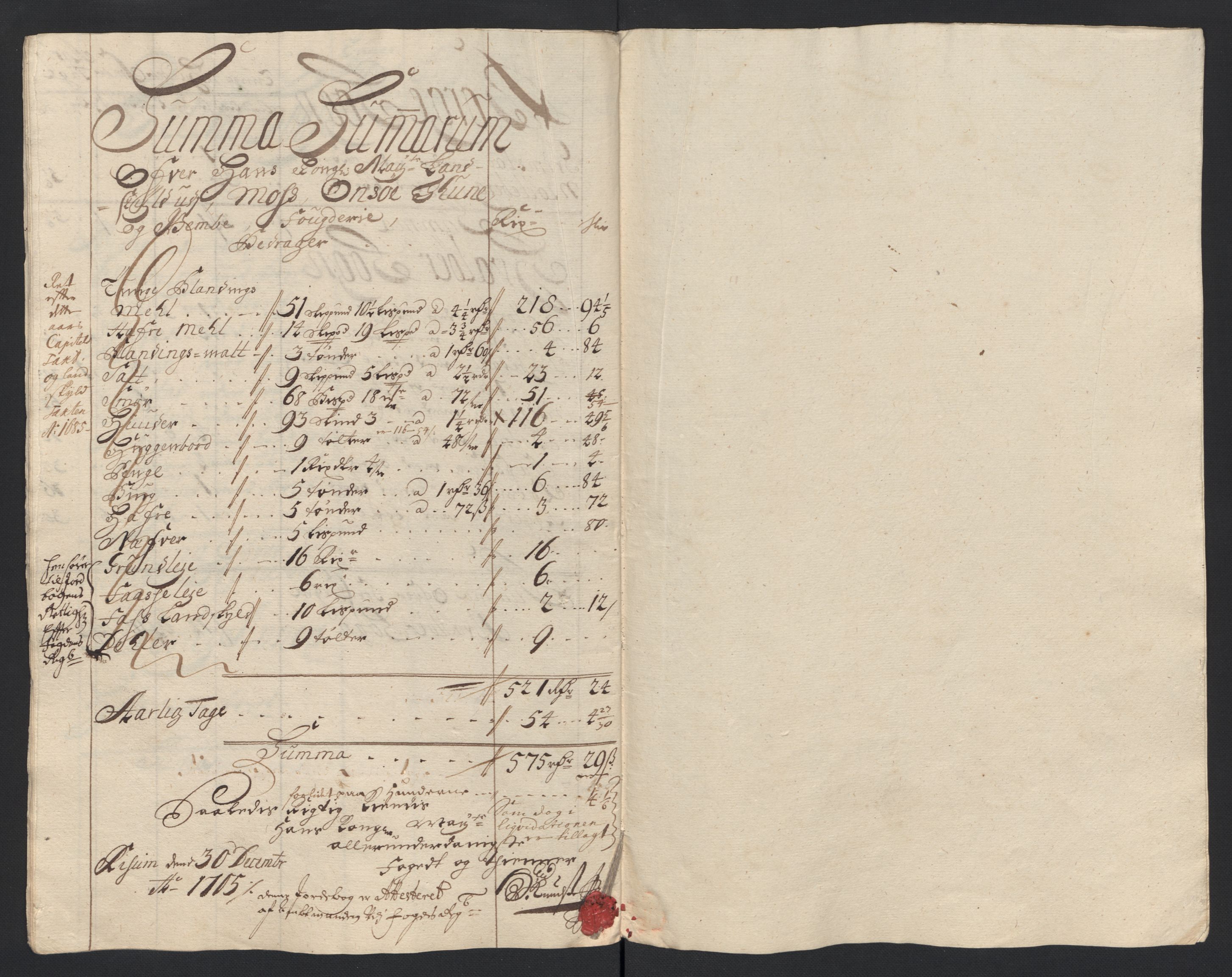 Rentekammeret inntil 1814, Reviderte regnskaper, Fogderegnskap, AV/RA-EA-4092/R04/L0133: Fogderegnskap Moss, Onsøy, Tune, Veme og Åbygge, 1705-1706, p. 30