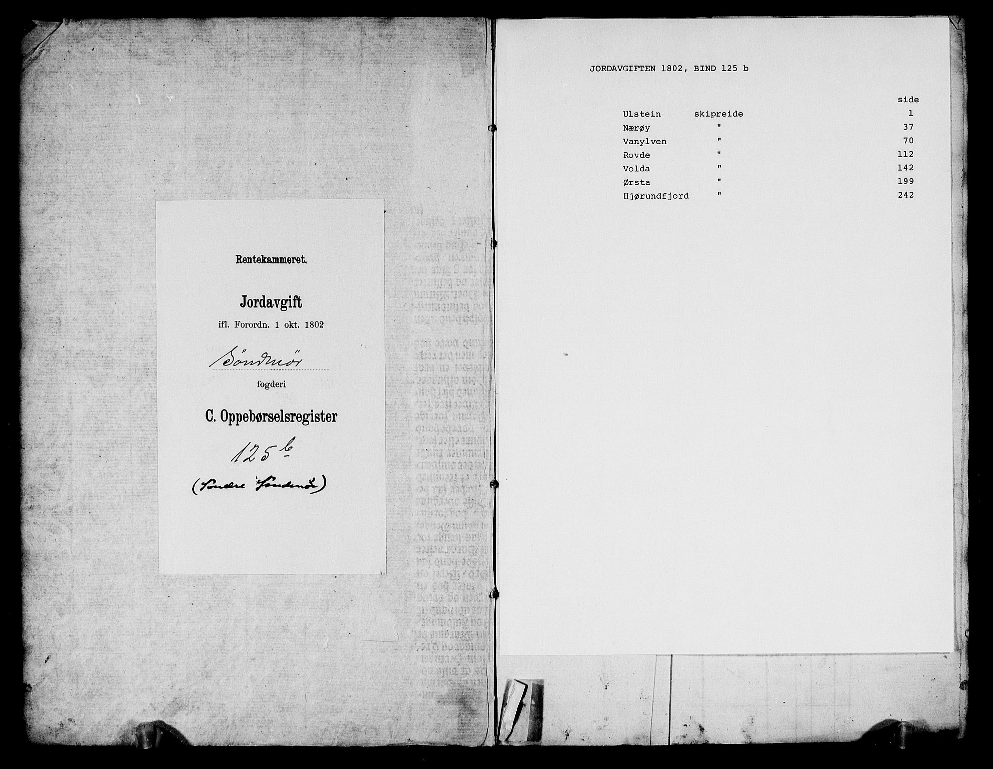 Rentekammeret inntil 1814, Realistisk ordnet avdeling, AV/RA-EA-4070/N/Ne/Nea/L0125b: Sunnmøre fogderi. Oppebørselsregister for fogderiets søndre del, 1803, p. 1