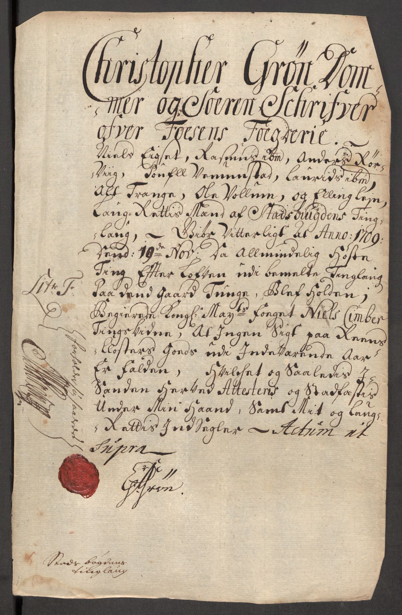 Rentekammeret inntil 1814, Reviderte regnskaper, Fogderegnskap, RA/EA-4092/R57/L3858: Fogderegnskap Fosen, 1708-1709, p. 302