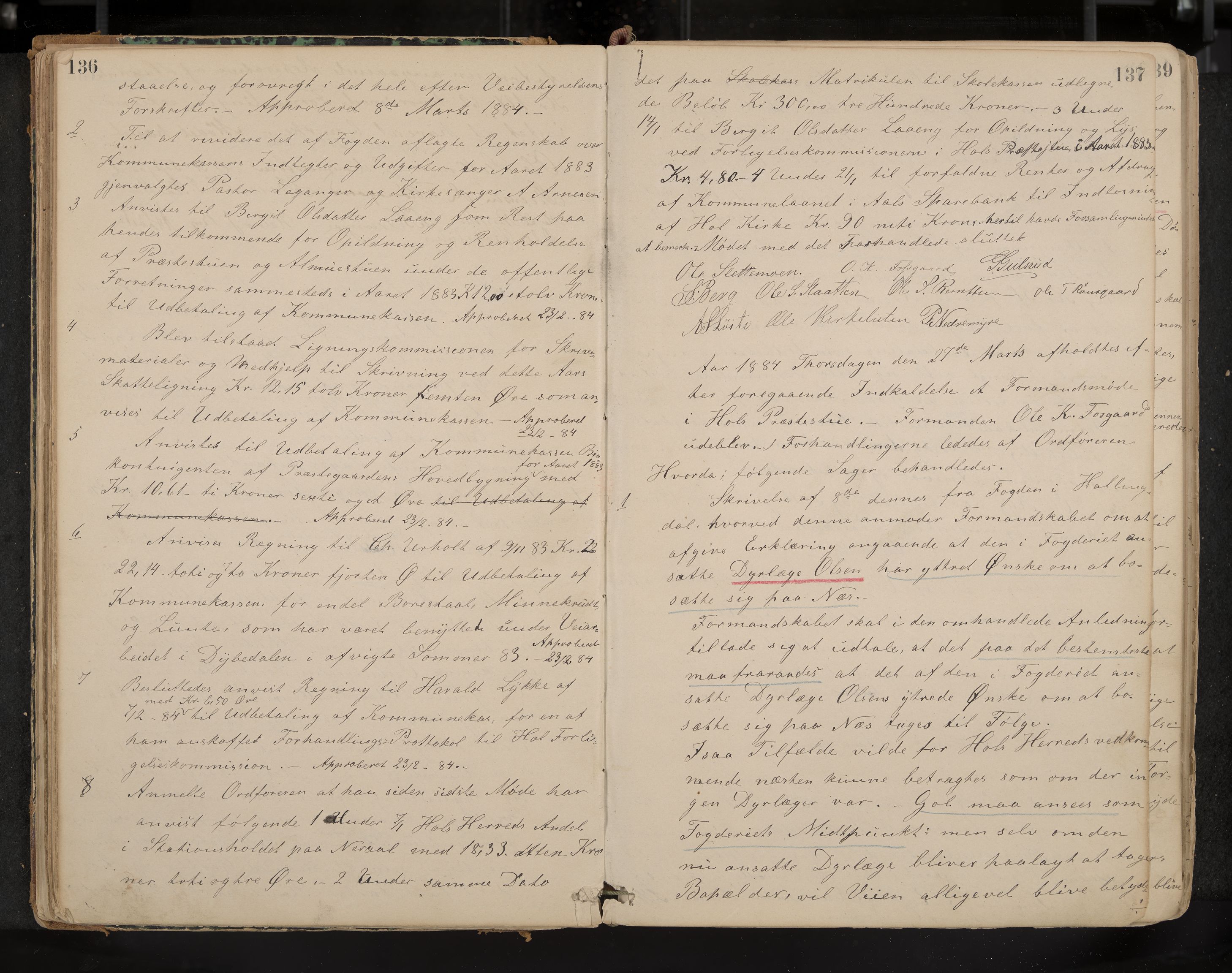 Hol formannskap og sentraladministrasjon, IKAK/0620021-1/A/L0001: Møtebok, 1877-1893, p. 136-137