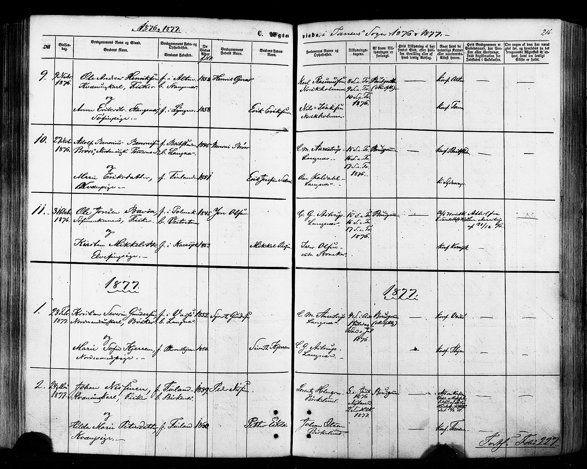 Tana sokneprestkontor, SATØ/S-1334/H/Ha/L0002kirke: Parish register (official) no. 2 /1, 1861-1877, p. 216