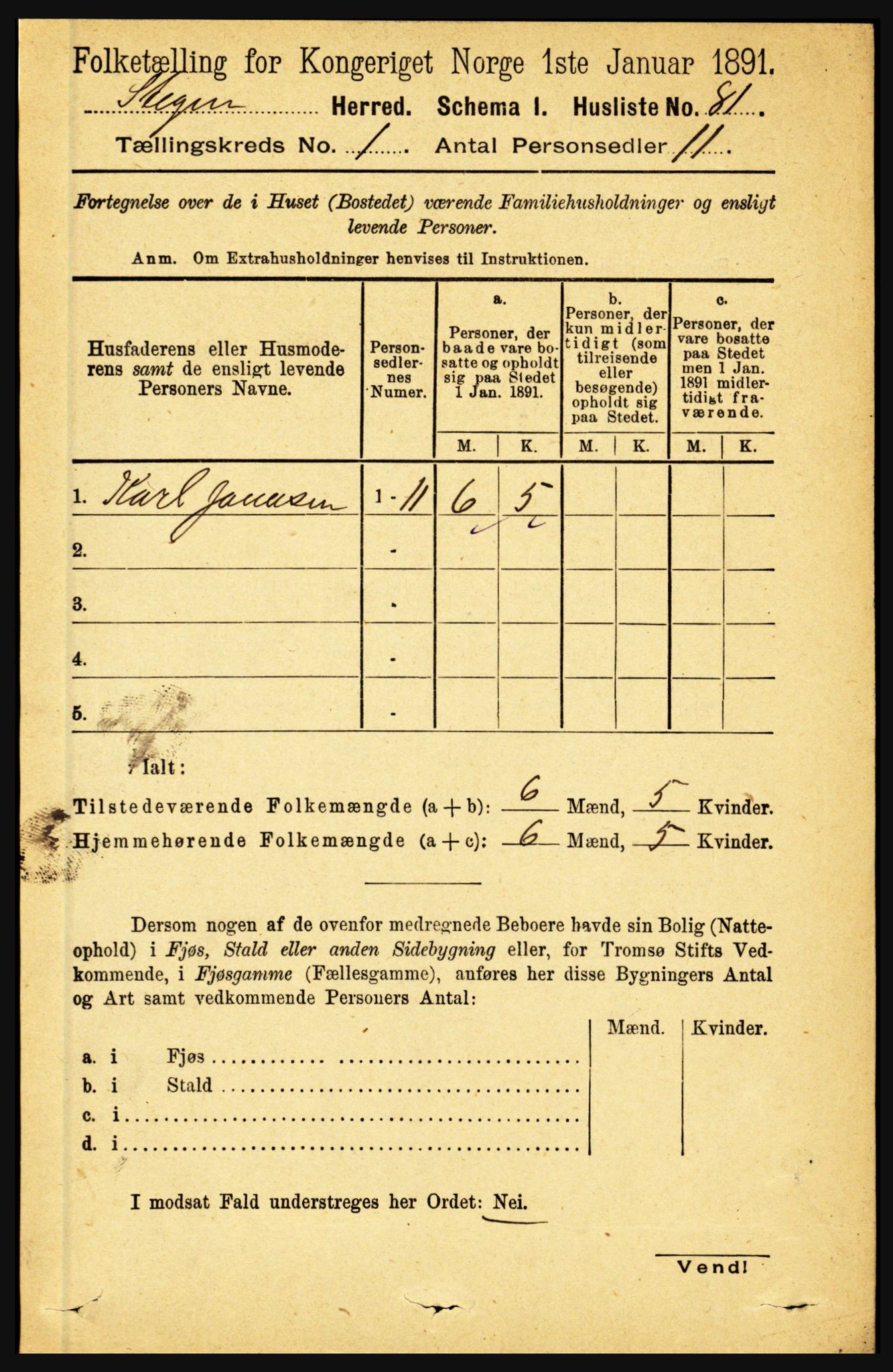 RA, 1891 census for 1848 Steigen, 1891, p. 108