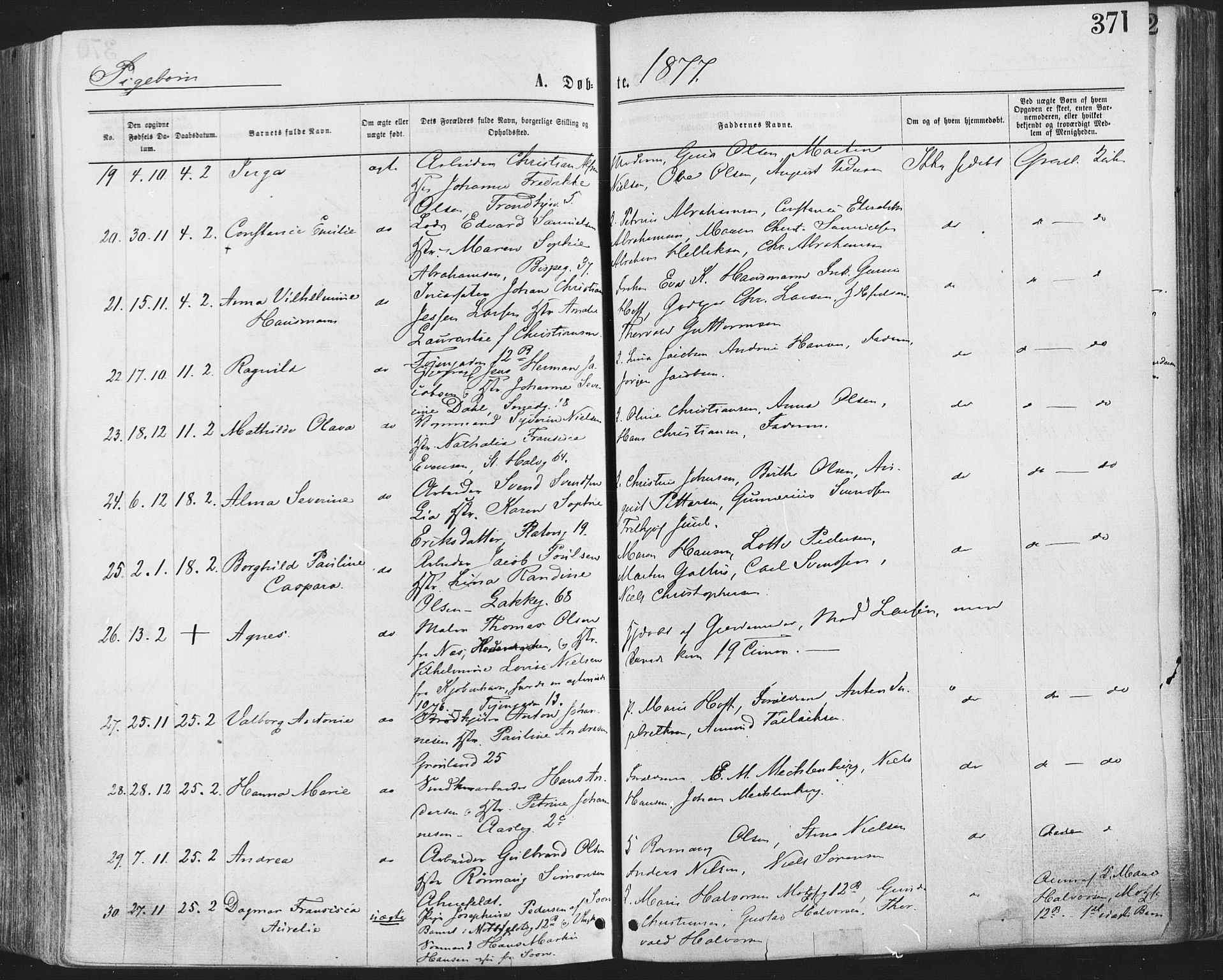 Grønland prestekontor Kirkebøker, SAO/A-10848/F/Fa/L0004: Parish register (official) no. 4, 1869-1880, p. 371