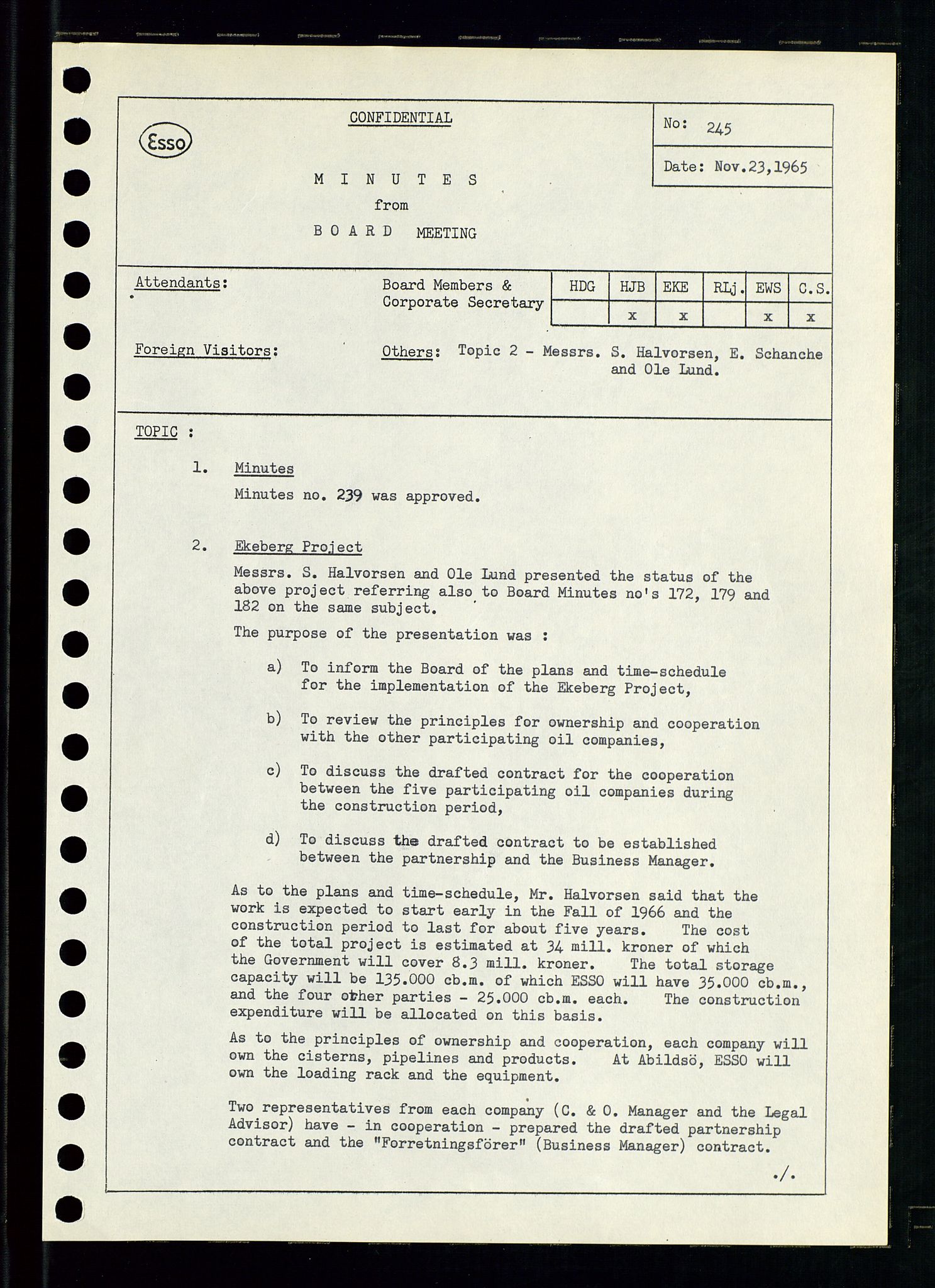 Pa 0982 - Esso Norge A/S, AV/SAST-A-100448/A/Aa/L0002/0001: Den administrerende direksjon Board minutes (styrereferater) / Den administrerende direksjon Board minutes (styrereferater), 1965, p. 18