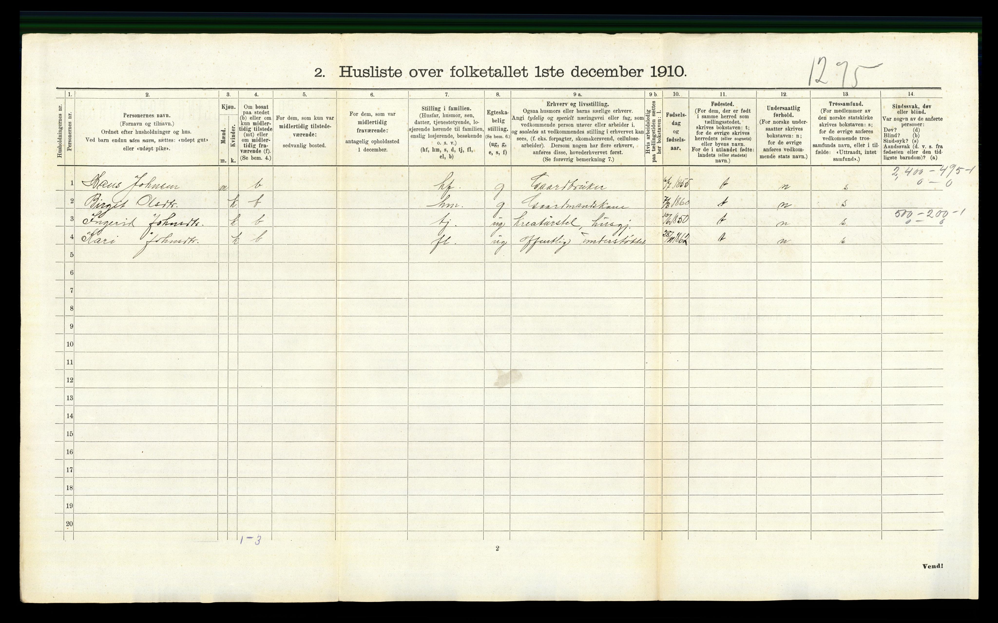 RA, 1910 census for Hemsedal, 1910, p. 499