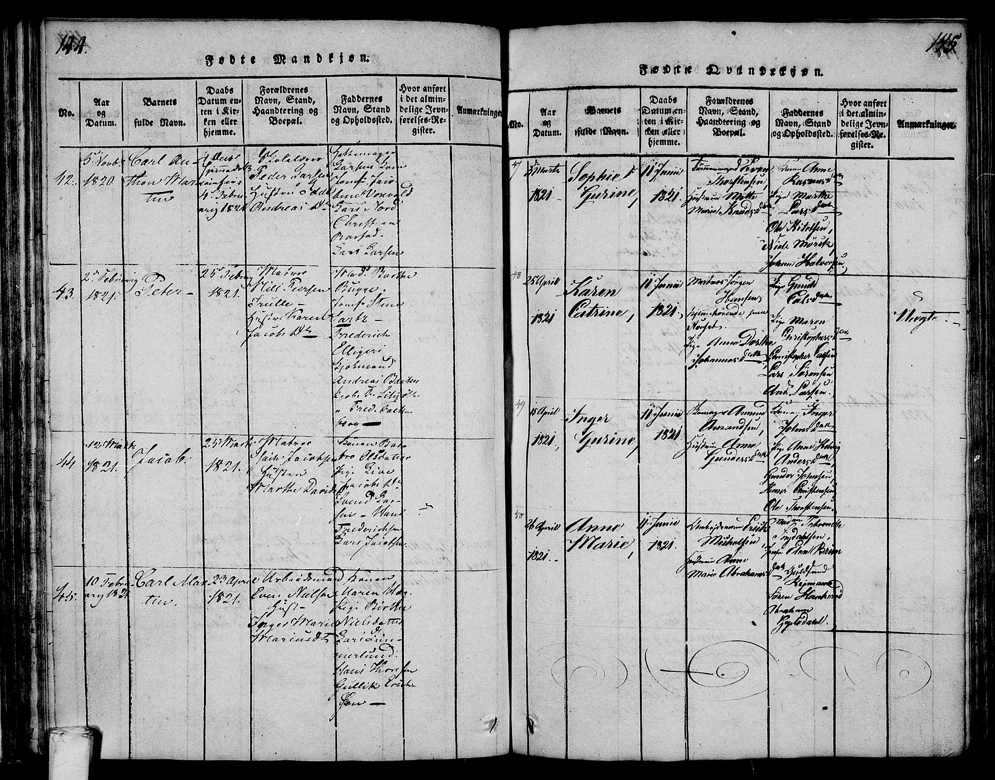 Larvik kirkebøker, AV/SAKO-A-352/F/Fa/L0001: Parish register (official) no. I 1, 1814-1825, p. 144-145