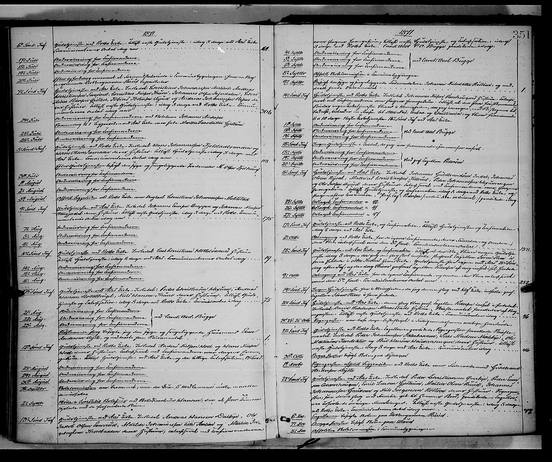 Vestre Toten prestekontor, AV/SAH-PREST-108/H/Ha/Haa/L0008: Parish register (official) no. 8, 1870-1877, p. 351