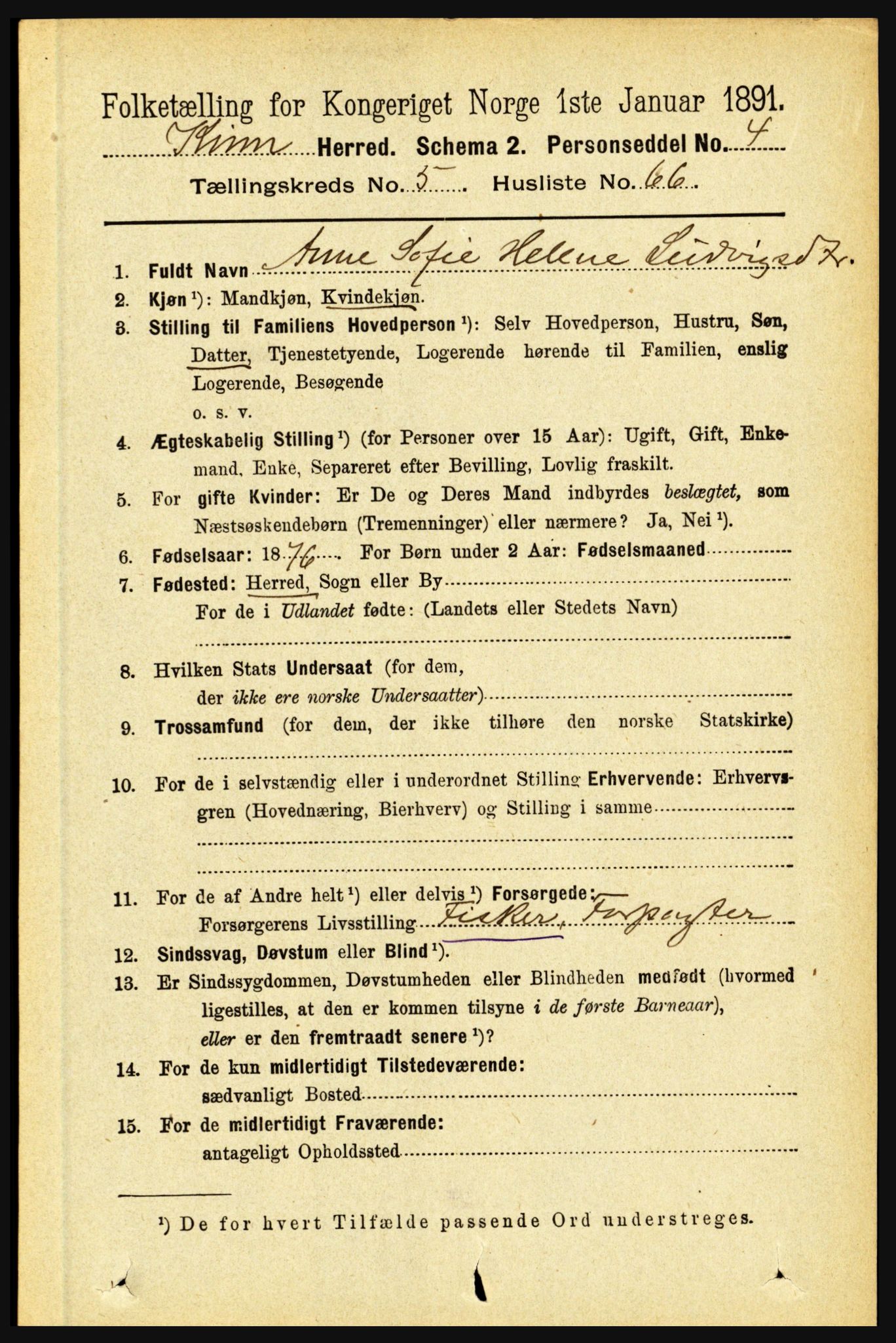 RA, 1891 census for 1437 Kinn, 1891, p. 2172