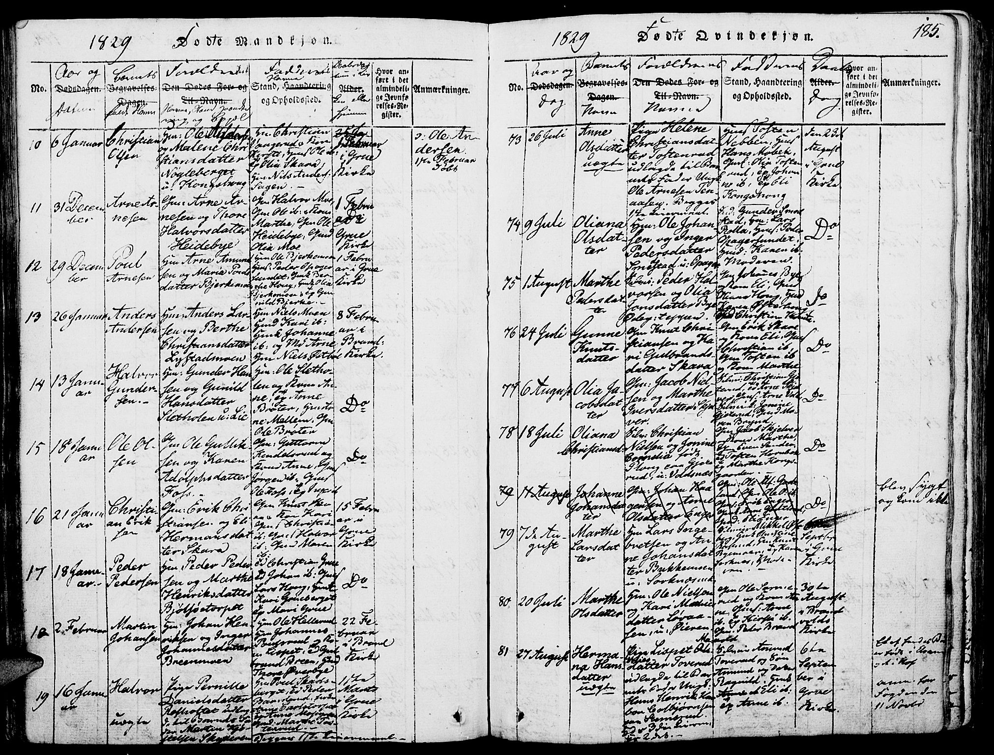 Grue prestekontor, AV/SAH-PREST-036/H/Ha/Haa/L0006: Parish register (official) no. 6, 1814-1830, p. 185