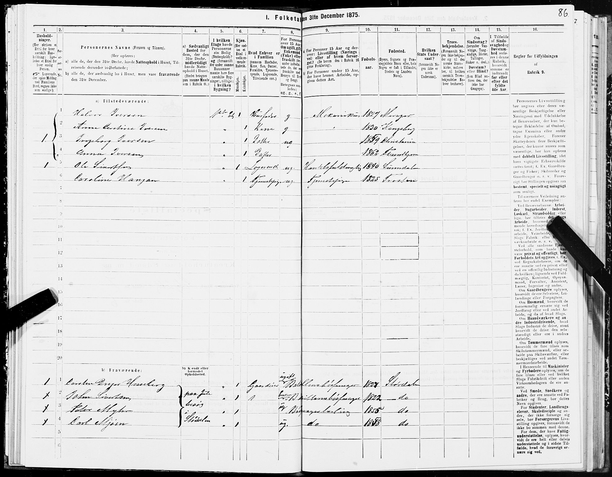 SAT, 1875 census for 1601 Trondheim, 1875, p. 4086