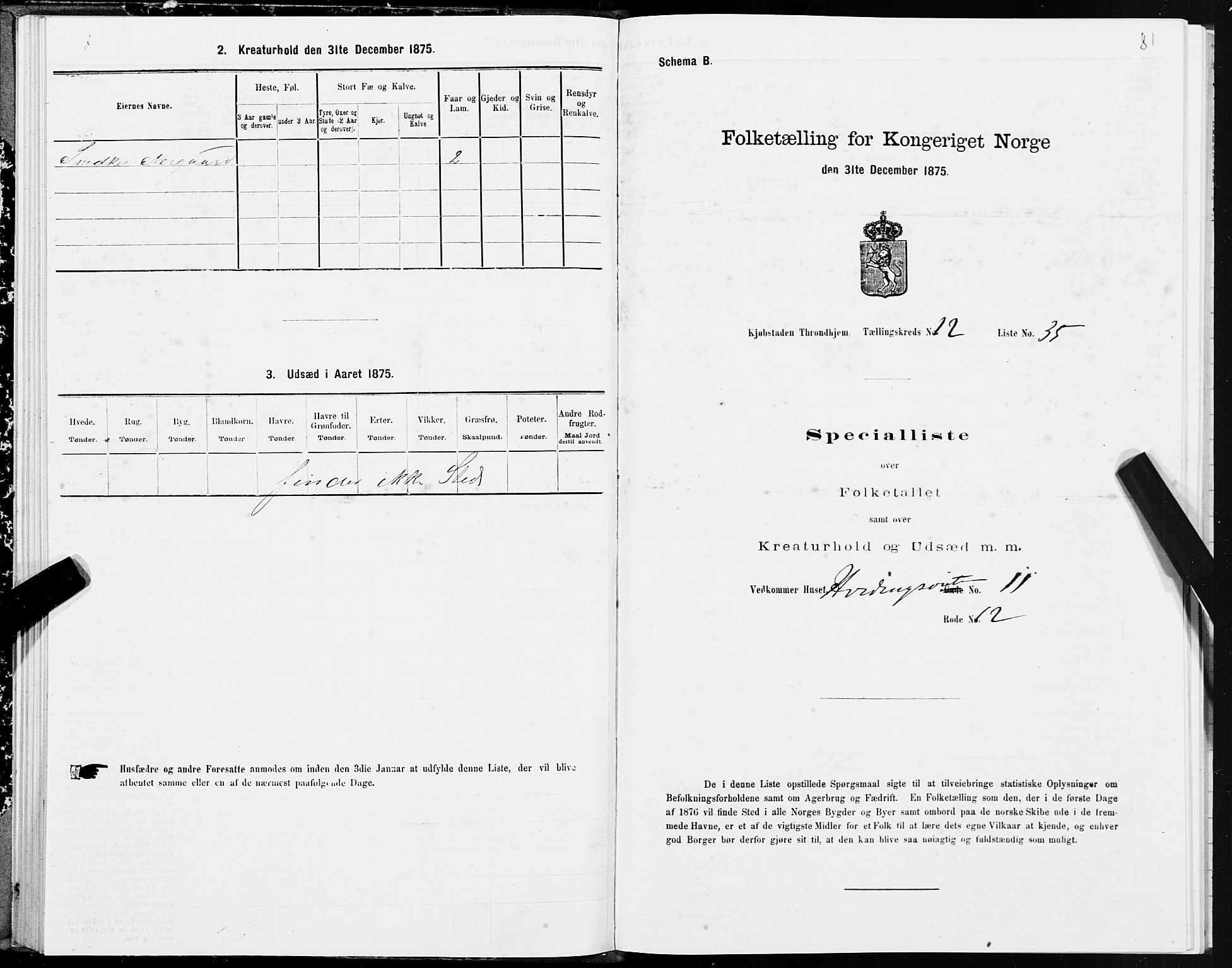 SAT, 1875 census for 1601 Trondheim, 1875, p. 7081