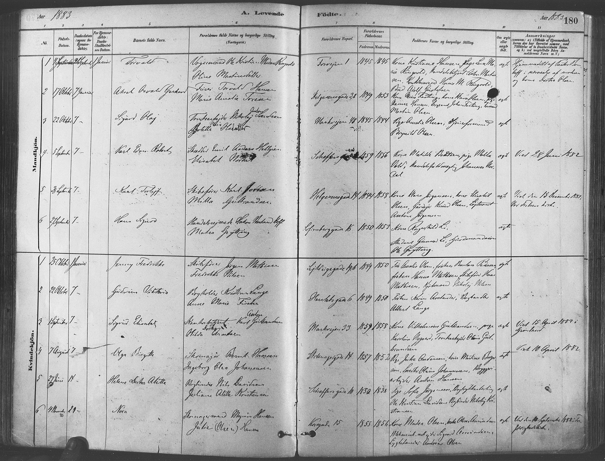 Paulus prestekontor Kirkebøker, SAO/A-10871/F/Fa/L0003: Parish register (official) no. 3, 1879-1887, p. 180