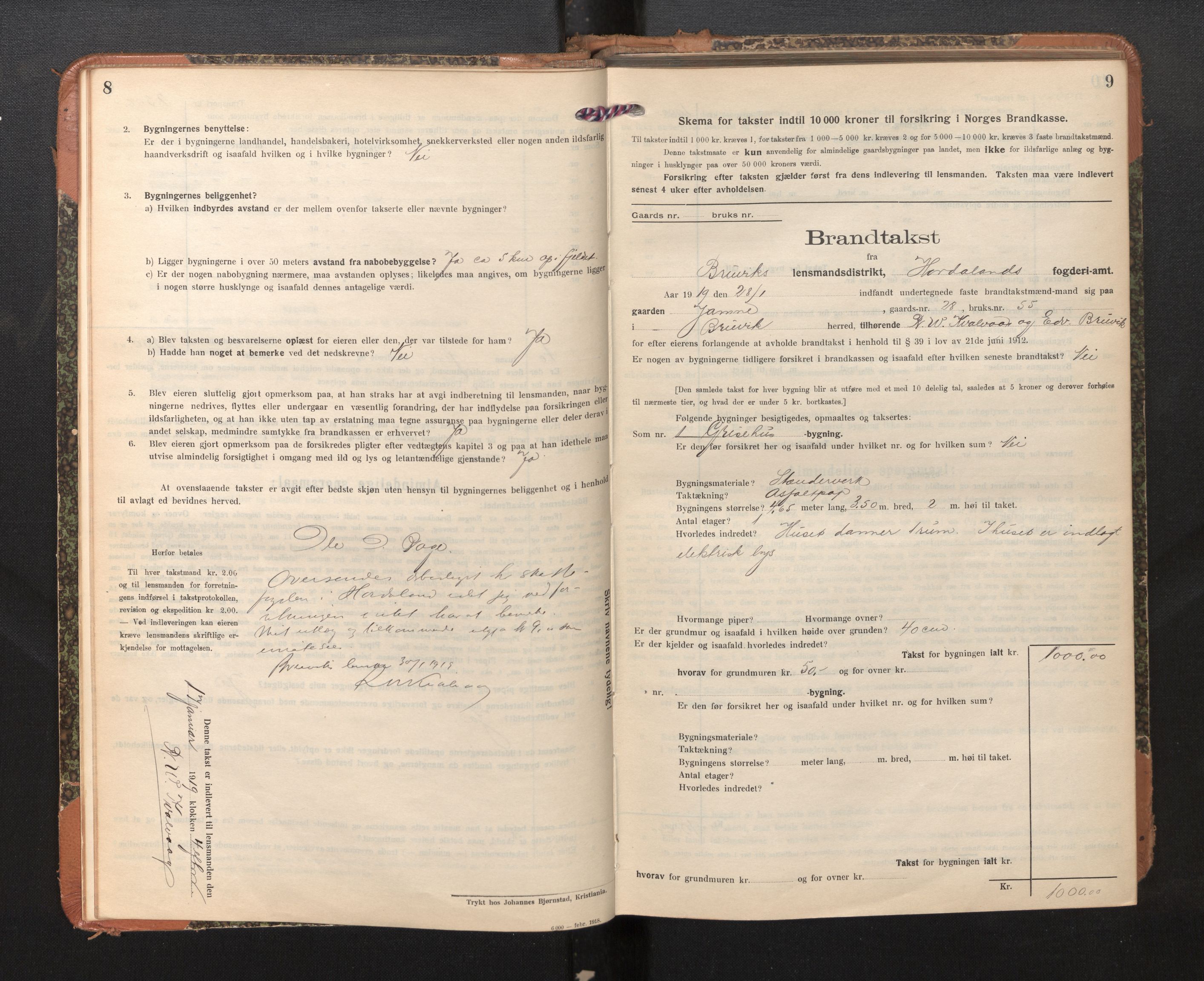Lensmannen i Bruvik, SAB/A-31301/0012/L0009: Branntakstprotokoll, skjematakst, 1918-1925, p. 8-9