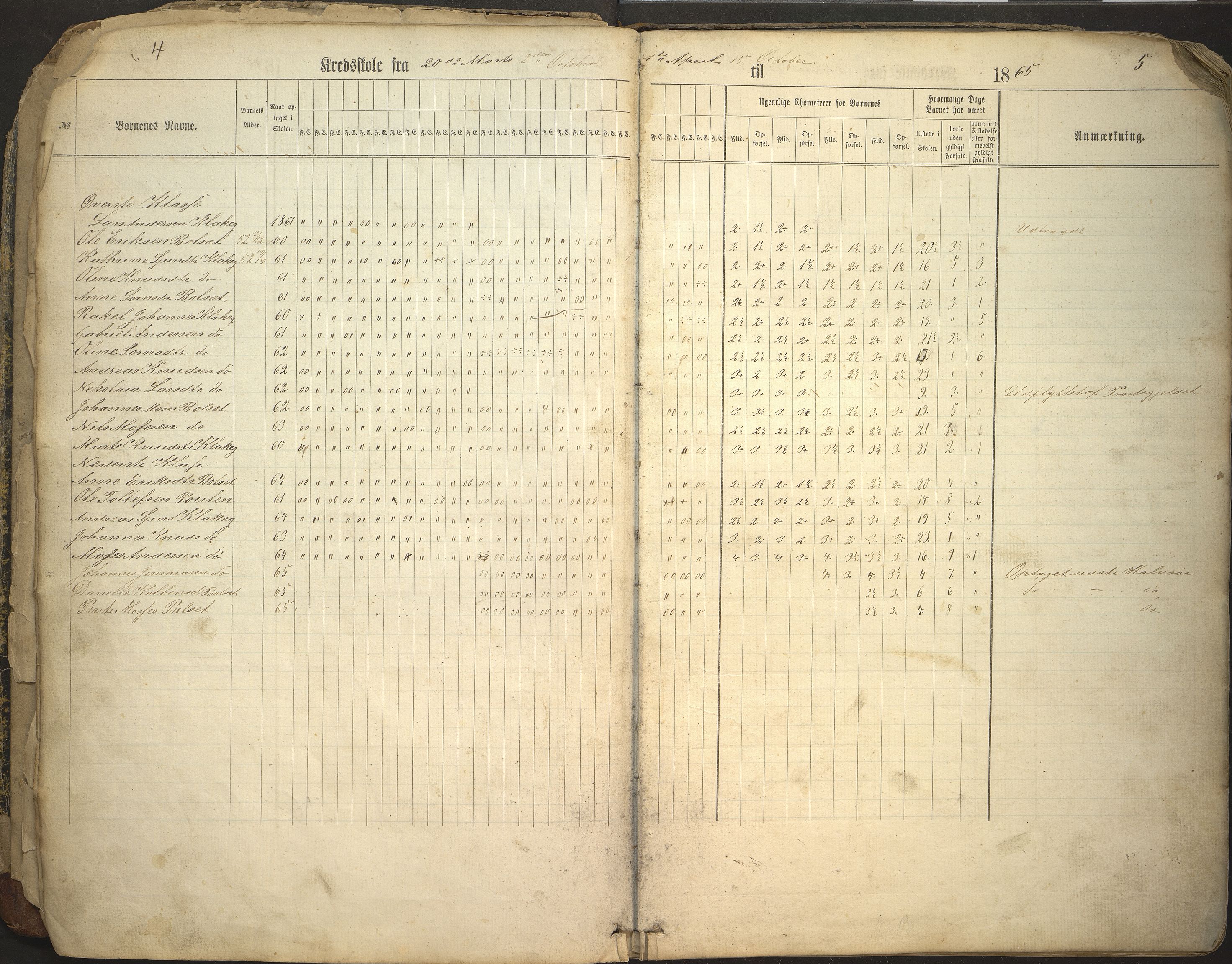 Jølster kommune. Åmot skule, VLFK/K-14310.520.13/543/L0001: dagsjournal for Klakegg krins, Flatjord krins, Heggheim krins og Aamod krins, 1865-1888