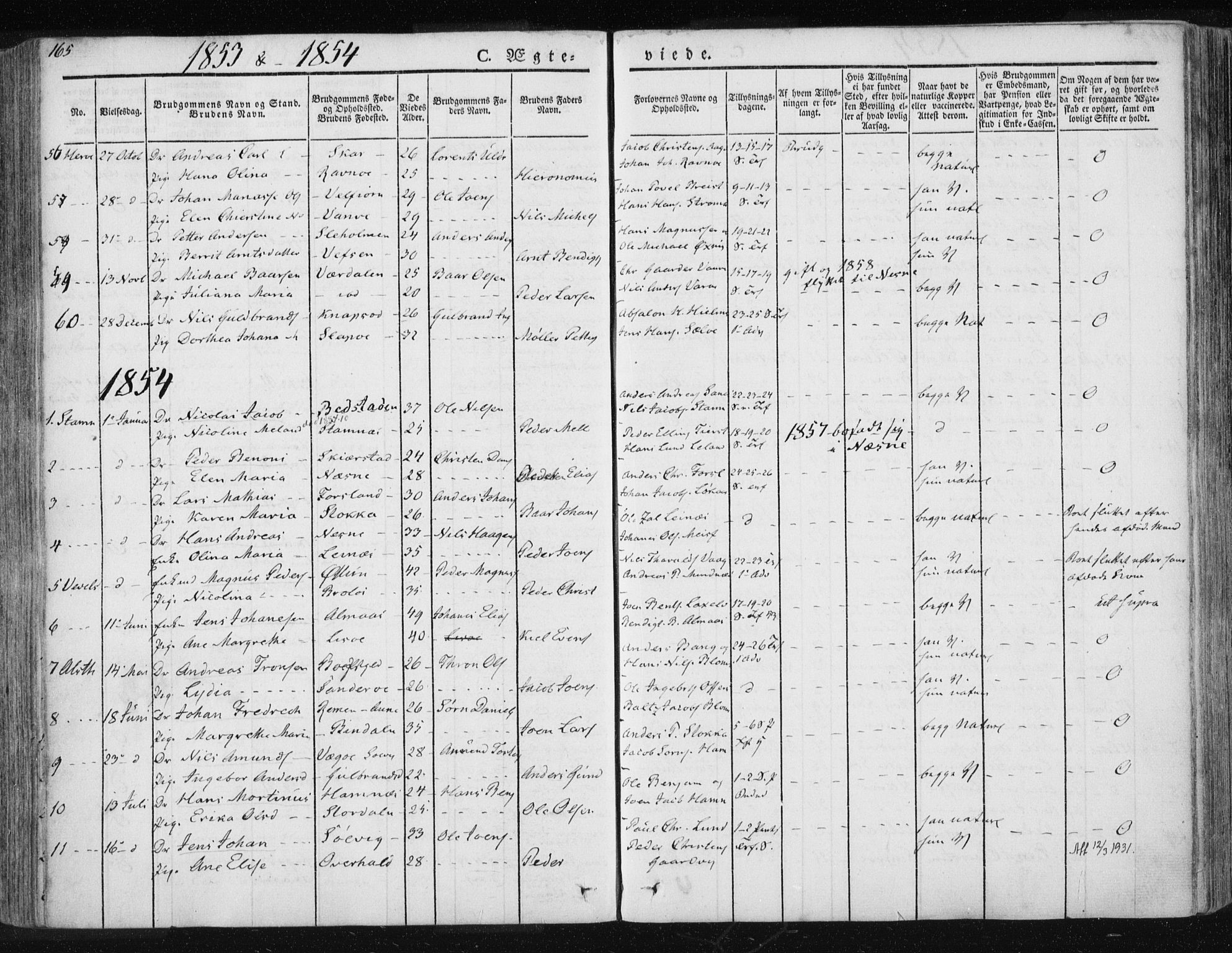 Ministerialprotokoller, klokkerbøker og fødselsregistre - Nordland, AV/SAT-A-1459/830/L0447: Parish register (official) no. 830A11, 1831-1854, p. 165