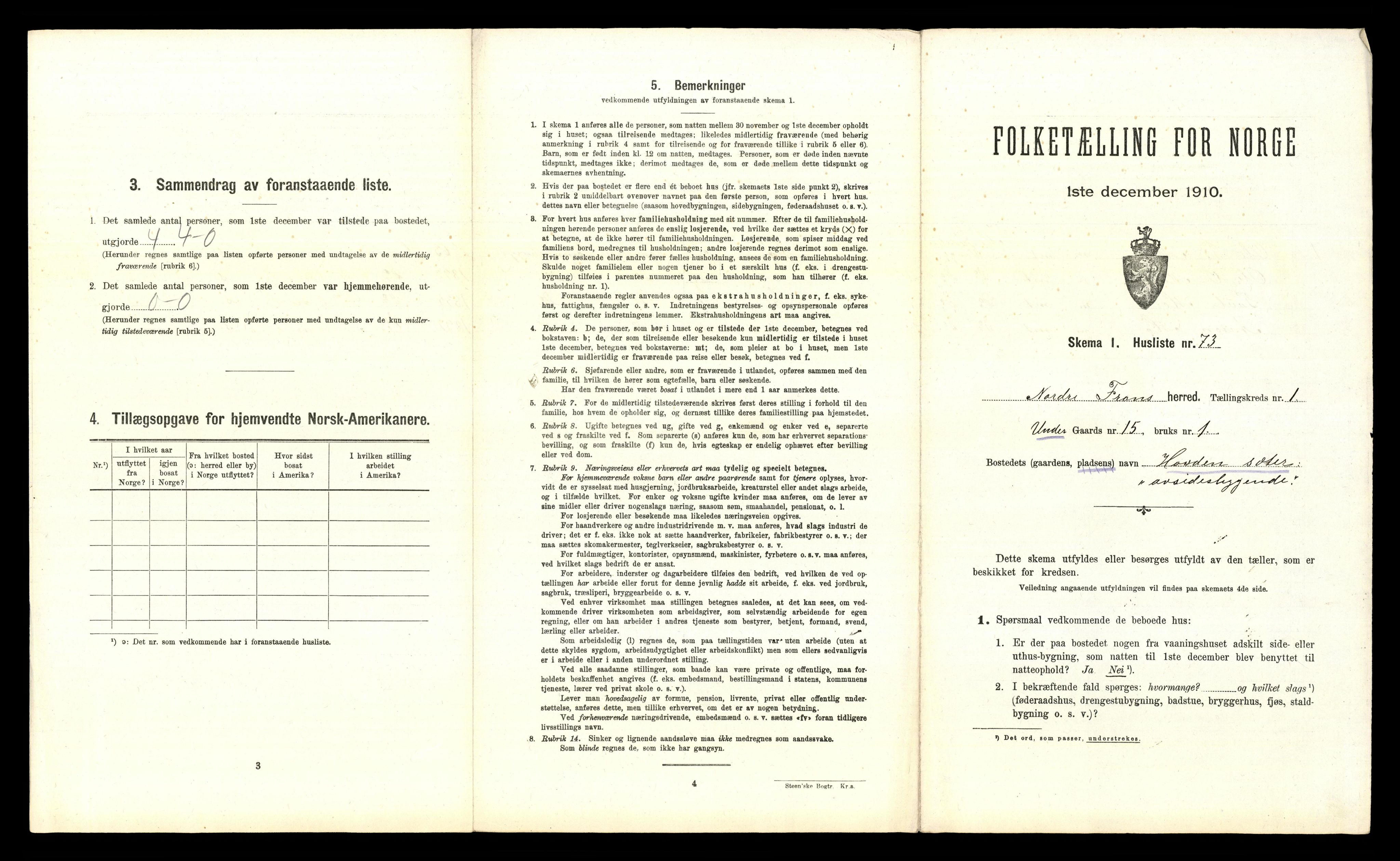 RA, 1910 census for Nord-Fron, 1910, p. 186