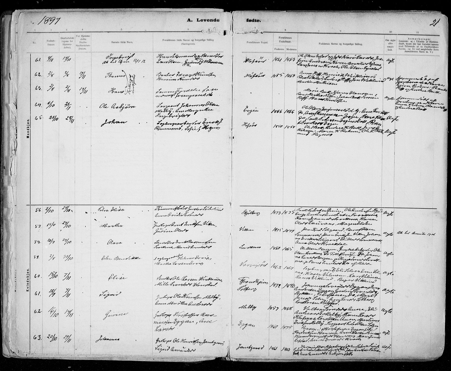 Ministerialprotokoller, klokkerbøker og fødselsregistre - Sør-Trøndelag, AV/SAT-A-1456/668/L0811: Parish register (official) no. 668A11, 1894-1913, p. 21