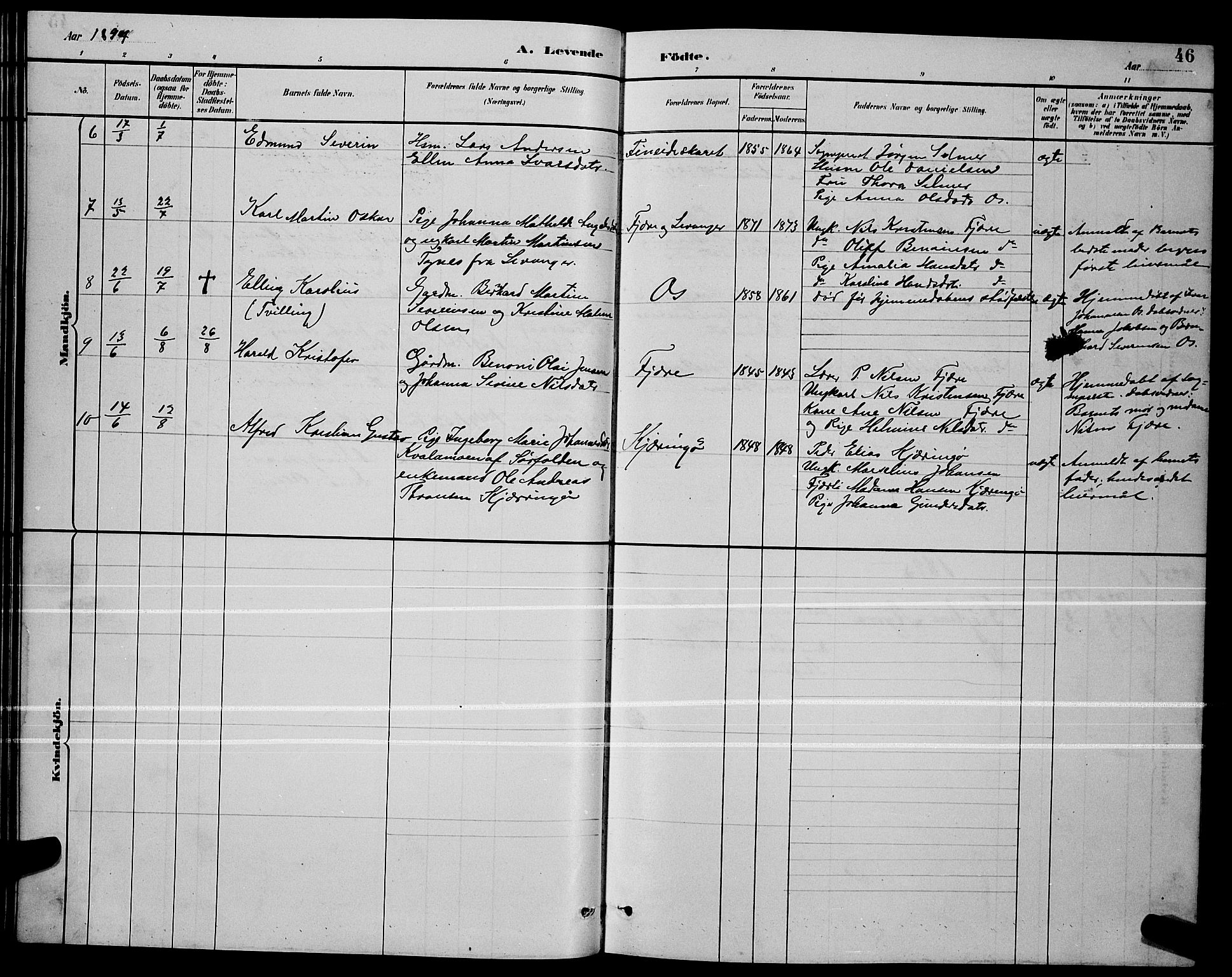 Ministerialprotokoller, klokkerbøker og fødselsregistre - Nordland, SAT/A-1459/803/L0076: Parish register (copy) no. 803C03, 1882-1897, p. 46