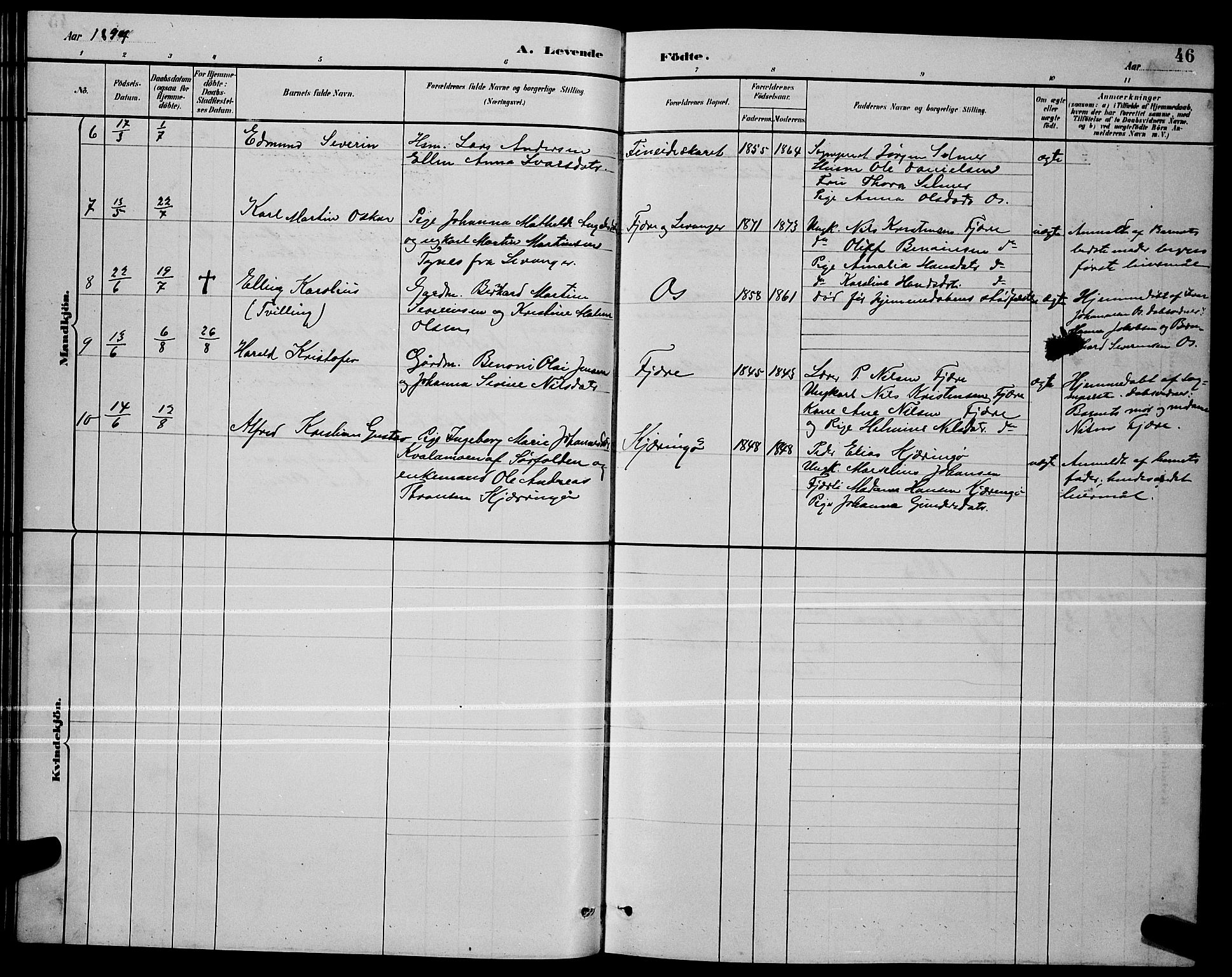 Ministerialprotokoller, klokkerbøker og fødselsregistre - Nordland, AV/SAT-A-1459/803/L0076: Parish register (copy) no. 803C03, 1882-1897, p. 46