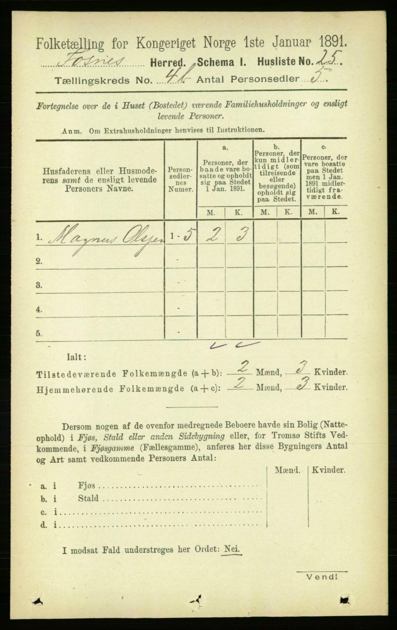 RA, 1891 census for 1748 Fosnes, 1891, p. 1705