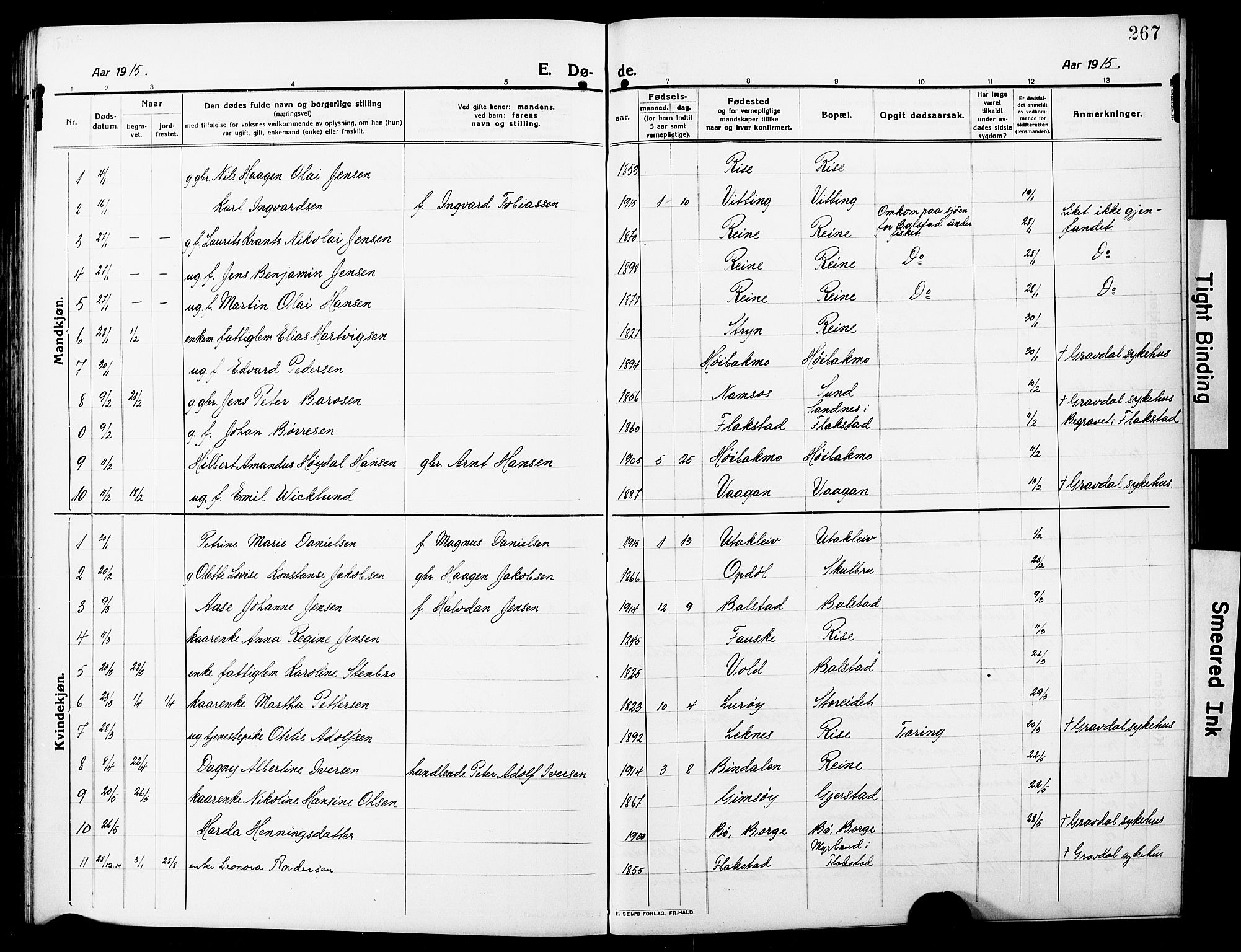 Ministerialprotokoller, klokkerbøker og fødselsregistre - Nordland, SAT/A-1459/881/L1169: Parish register (copy) no. 881C06, 1912-1930, p. 267