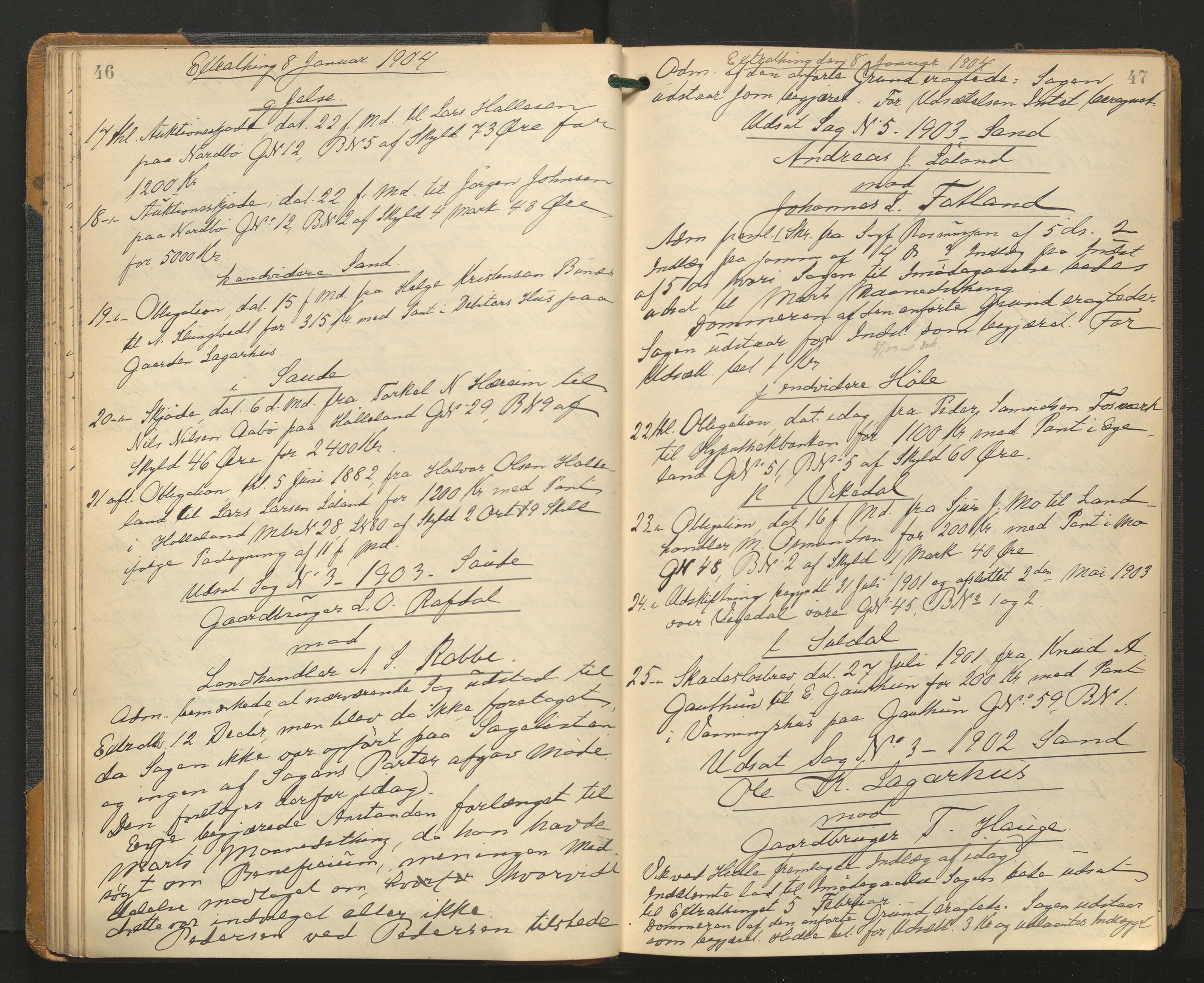Ryfylke tingrett, AV/SAST-A-100055/001/I/IB/IB0/L0021: Tingbok, Ryfylke, 1903-1906, p. 46-47