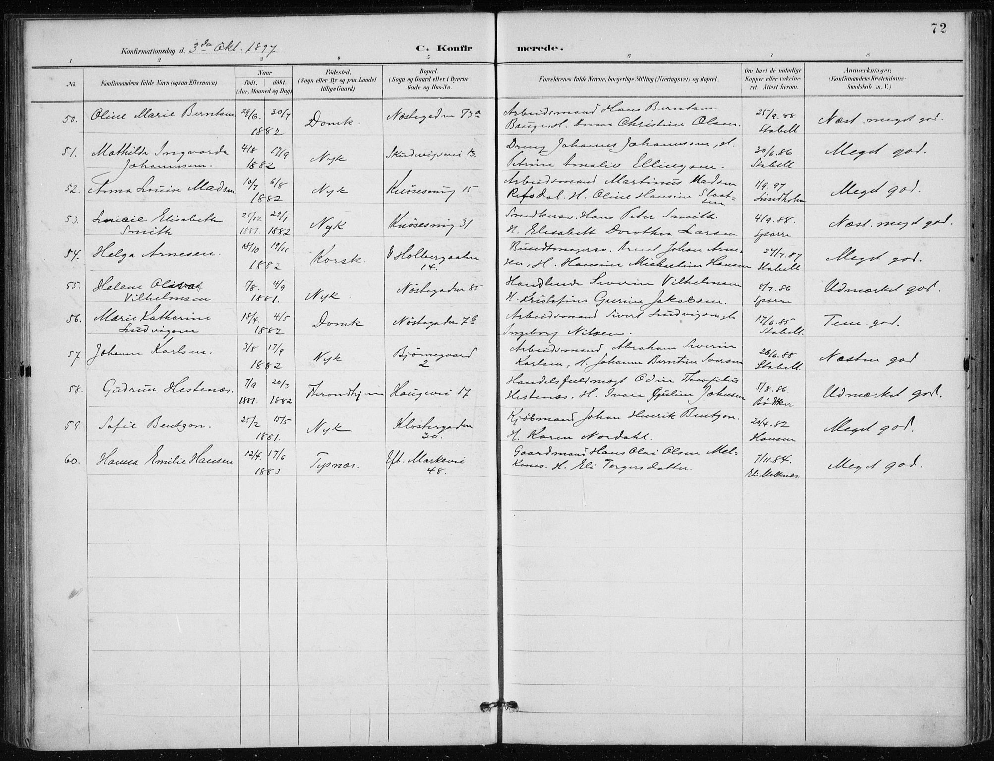 Nykirken Sokneprestembete, AV/SAB-A-77101/H/Haa/L0028: Parish register (official) no. C 7, 1887-1913, p. 72