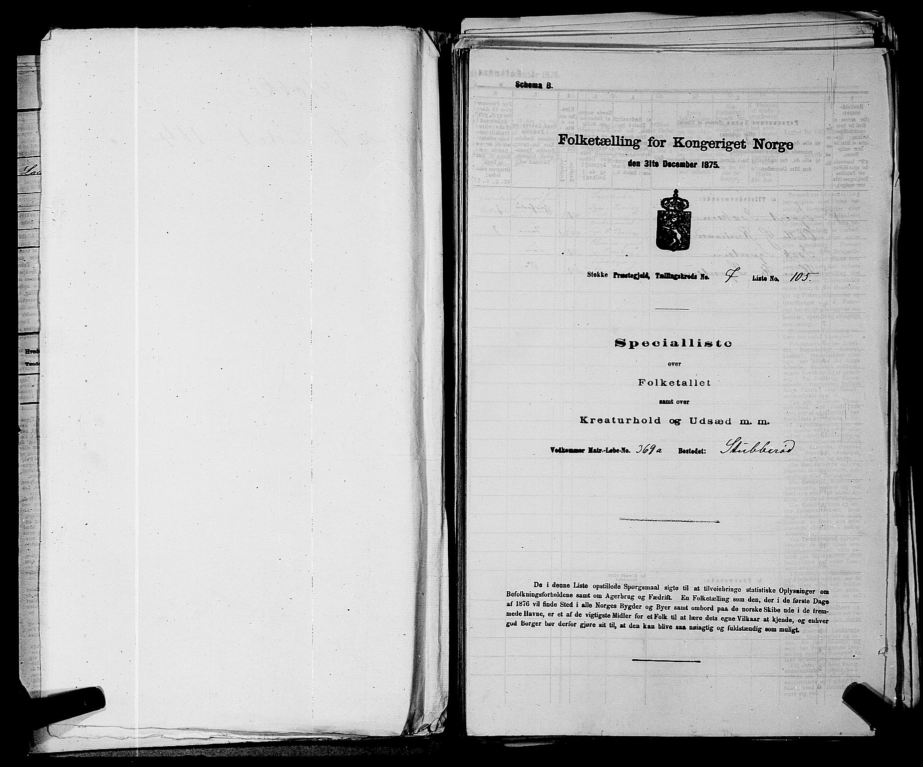 SAKO, 1875 census for 0720P Stokke, 1875, p. 1508